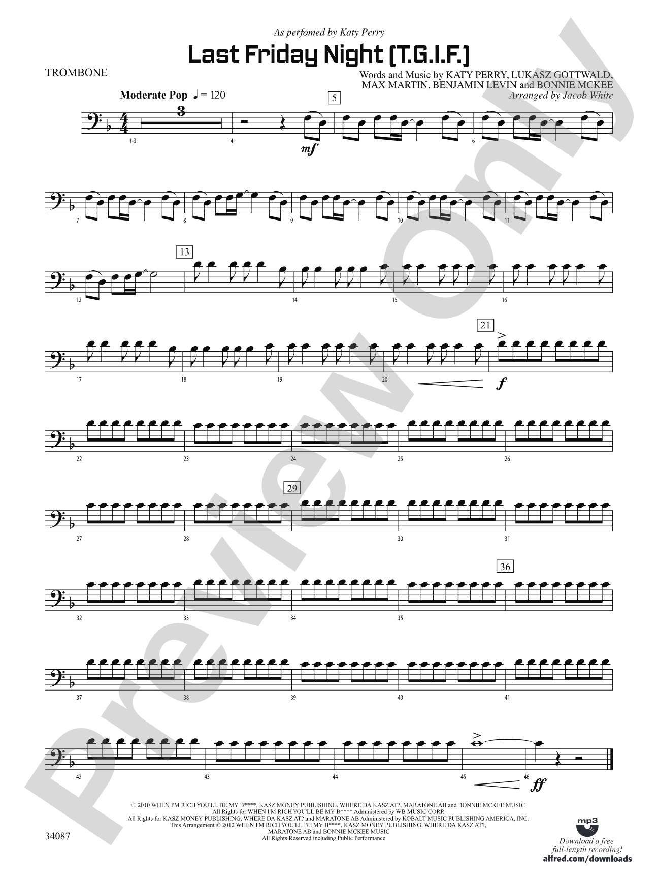 Last Friday Night (T.G.I.F.): 1st Trombone