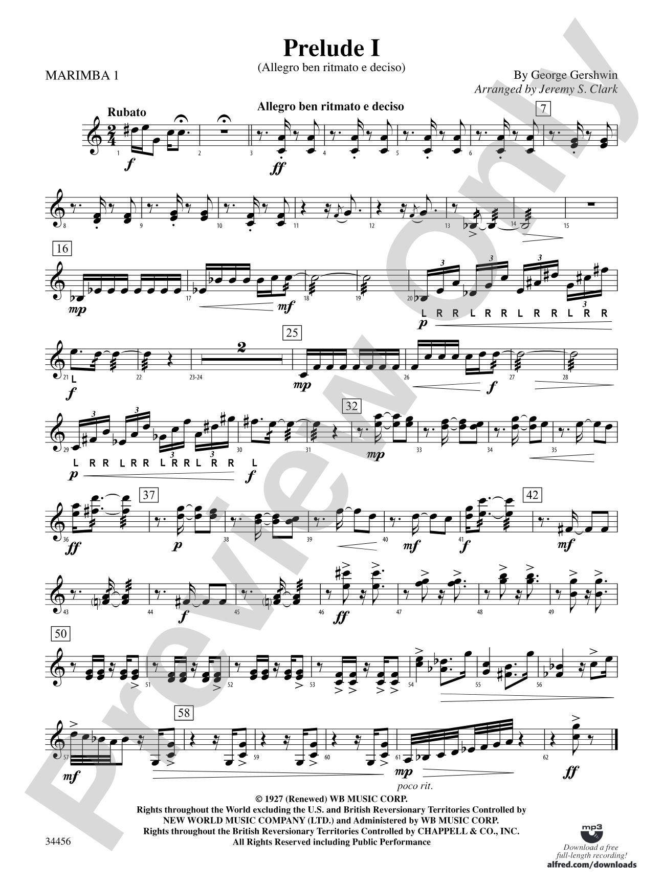 Gershwin Preludes (I-III) for Mallet Ensemble: Mallets