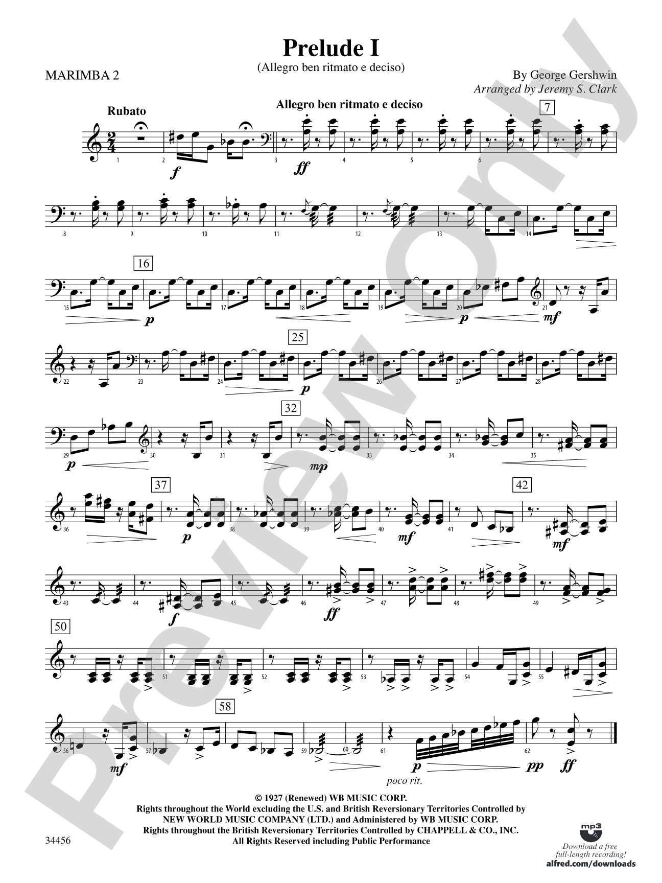 Gershwin Preludes (I-III) for Mallet Ensemble: 2nd Mallet Percussion