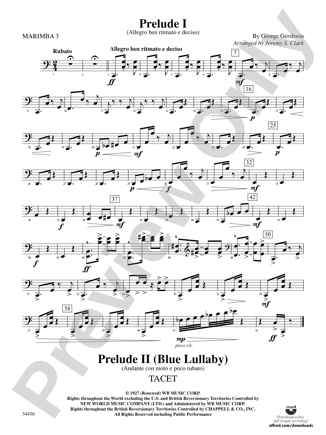 Gershwin Preludes (I-III) for Mallet Ensemble: 3rd Mallet Percussion