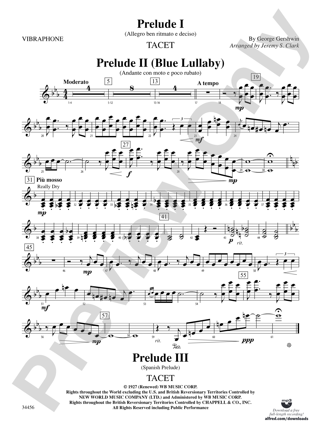 Gershwin Preludes (I-III) for Mallet Ensemble: Vibraphone