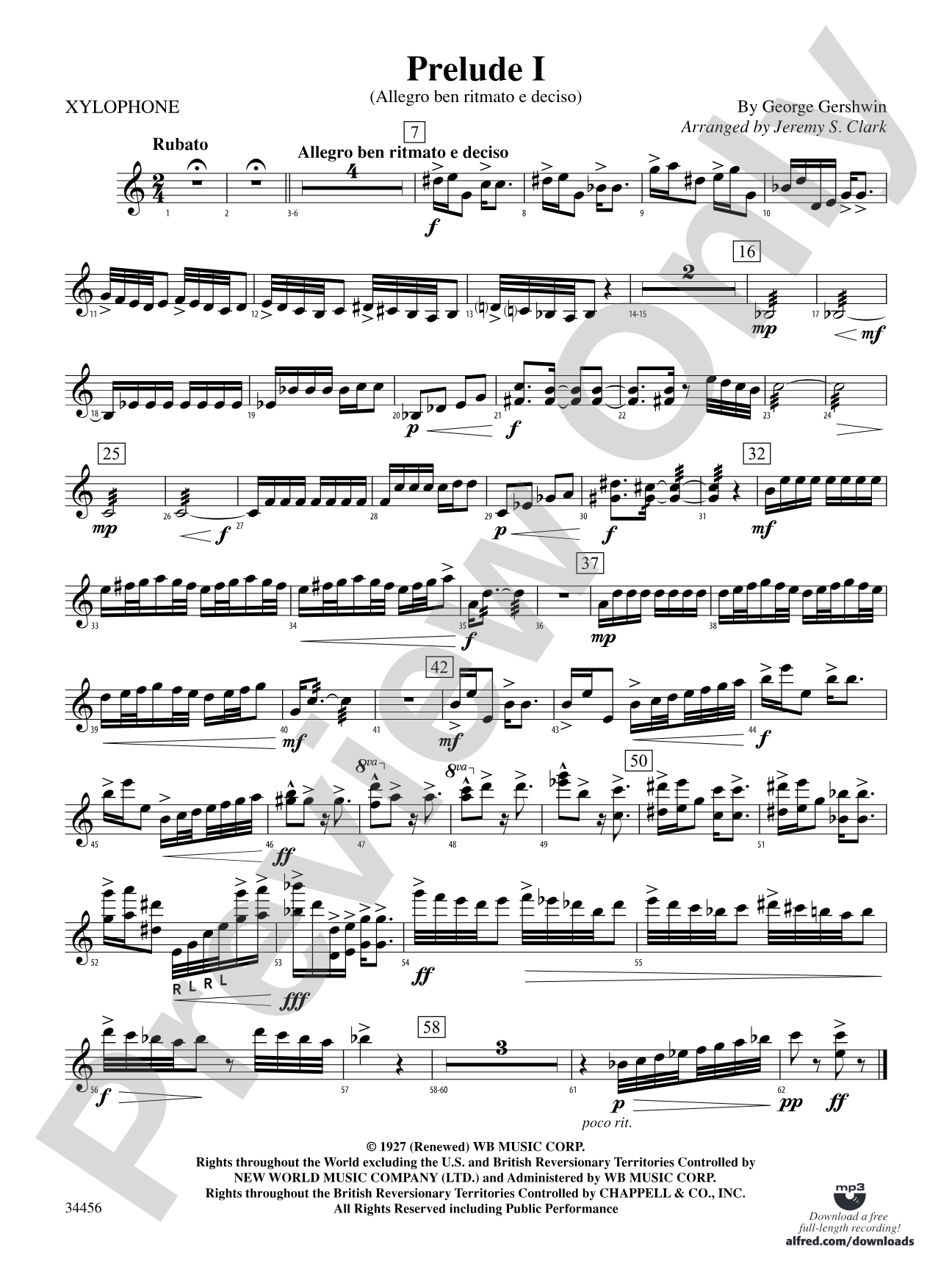 Gershwin Preludes (I-III) for Mallet Ensemble: Xylophone