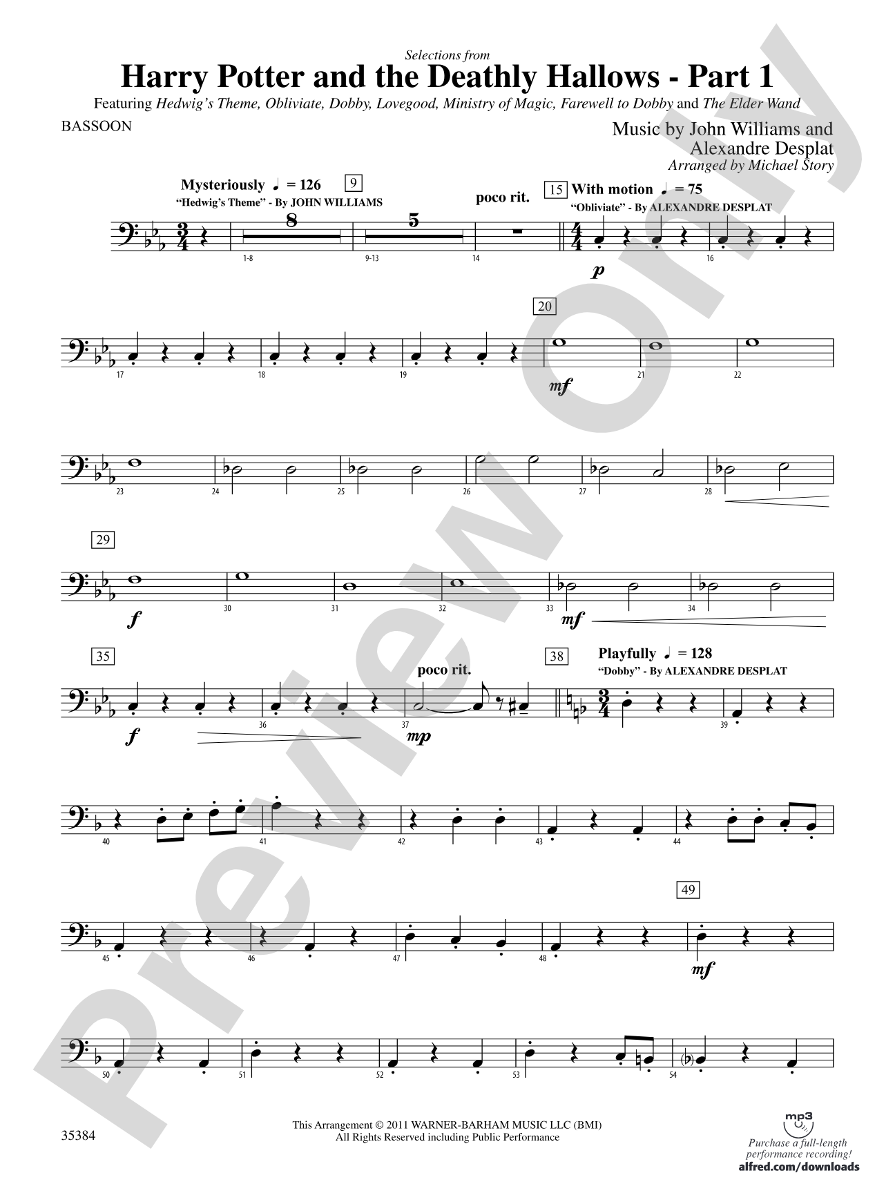 Harry Potter and the Deathly Hallows, Part 1, Selections from: Bassoon