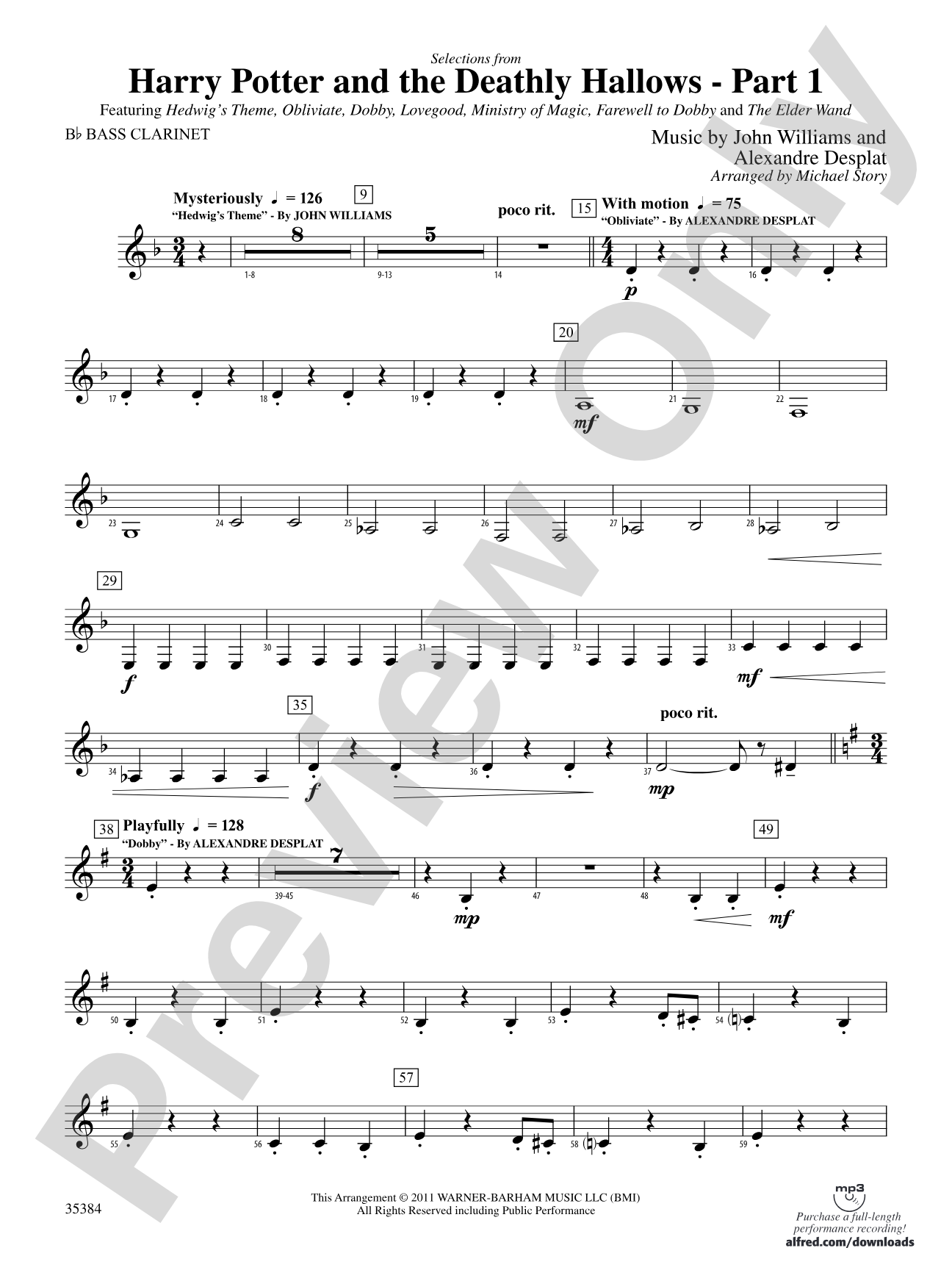 Harry Potter and the Deathly Hallows, Part 1, Selections from: B-flat Bass Clarinet
