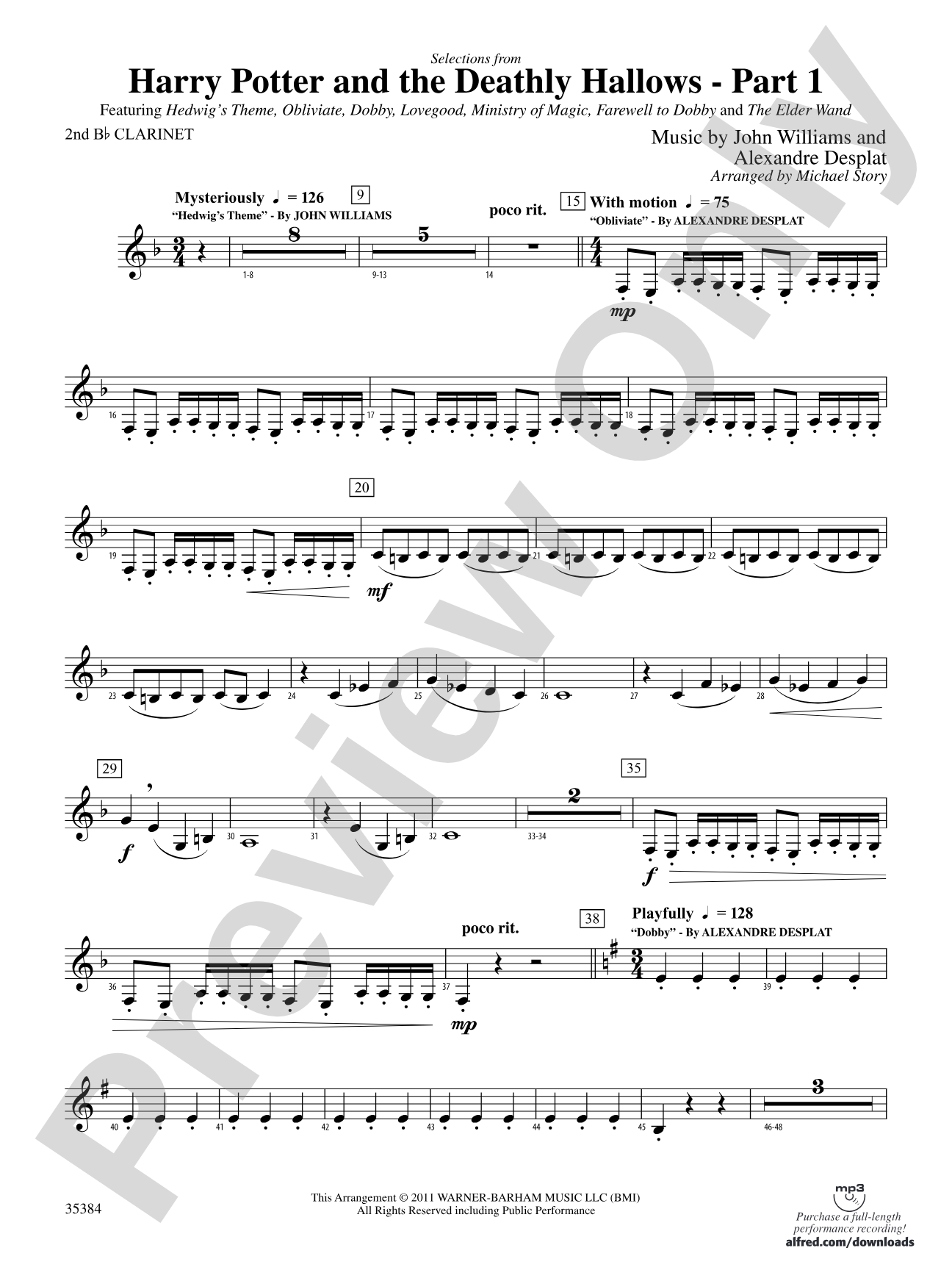 Harry Potter and the Deathly Hallows, Part 1, Selections from: 2nd B-flat Clarinet