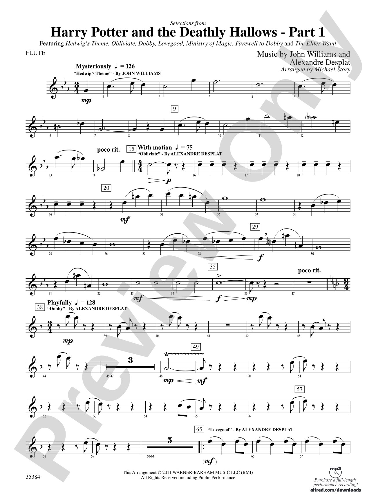 Harry Potter and the Deathly Hallows, Part 1, Selections from: Flute