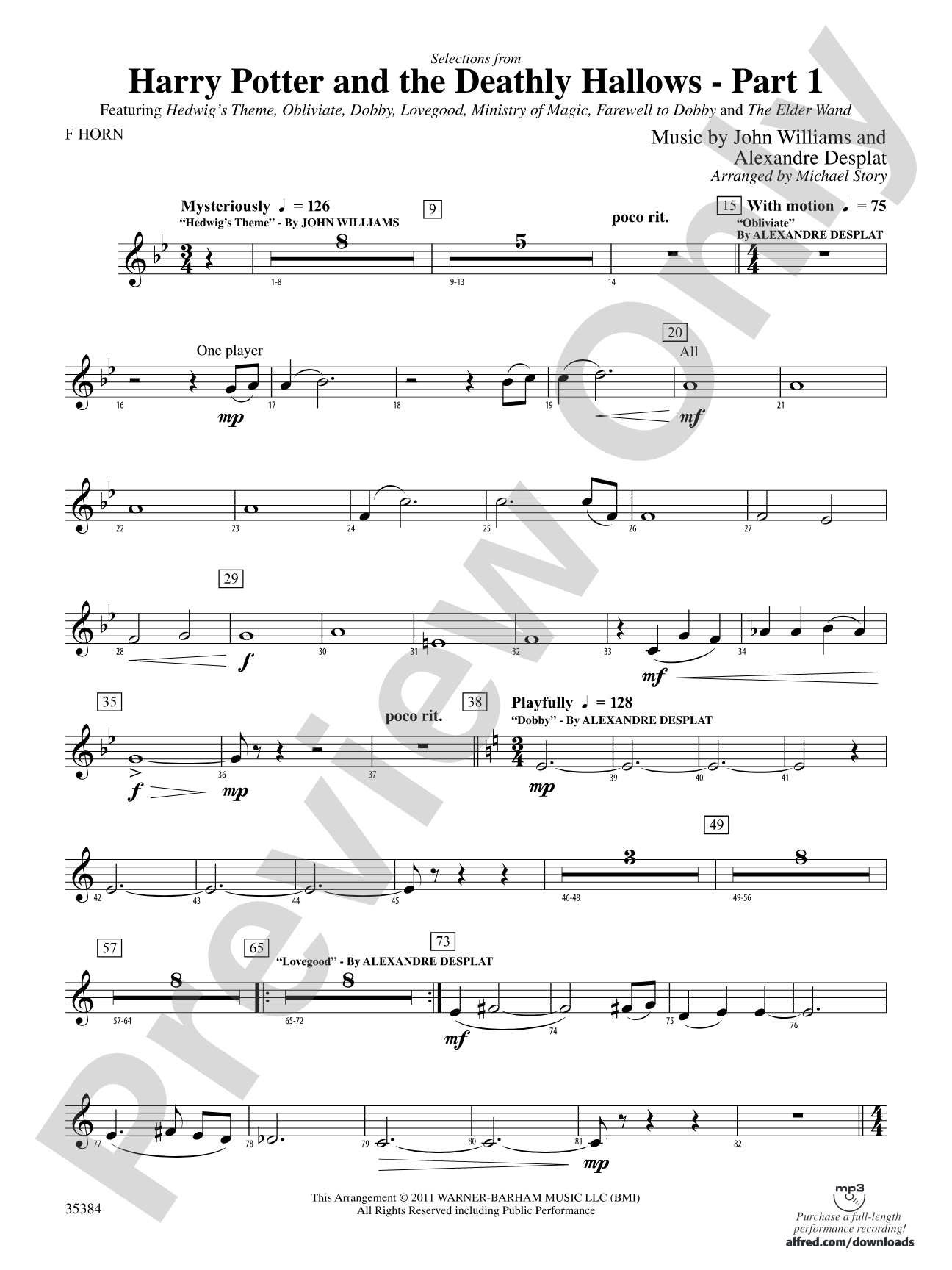 Harry Potter and the Deathly Hallows, Part 1, Selections from: 1st F Horn