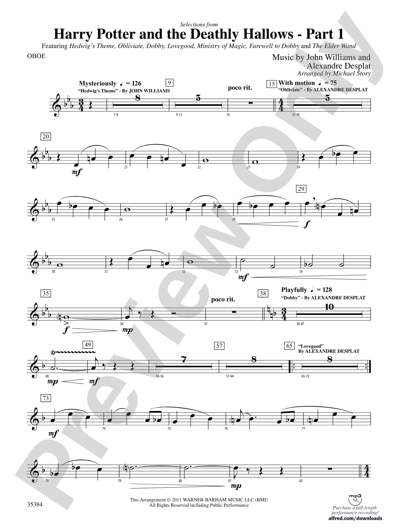 Harry Potter and the Deathly Hallows, Part 1, Selections from: Oboe
