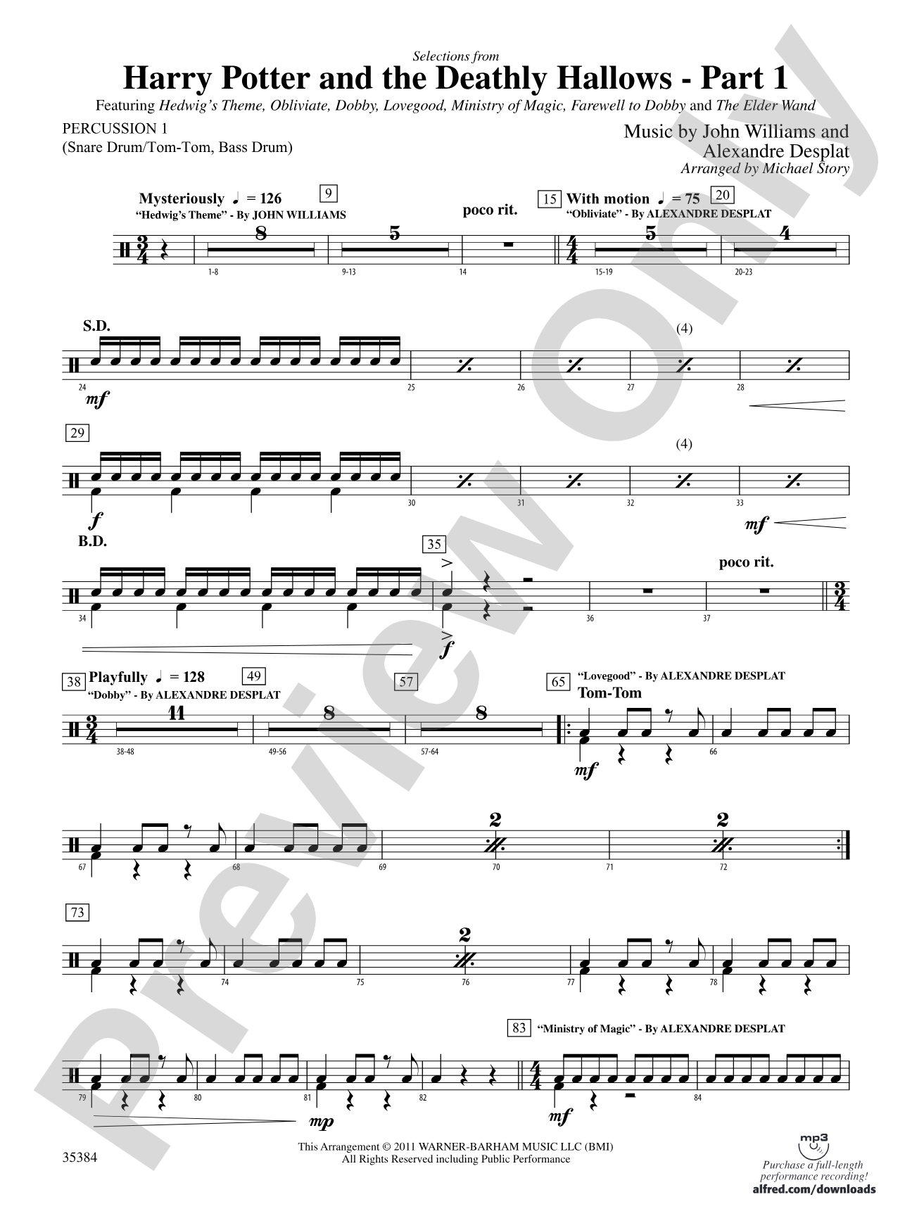 Harry Potter and the Deathly Hallows, Part 1, Selections from: 1st Percussion