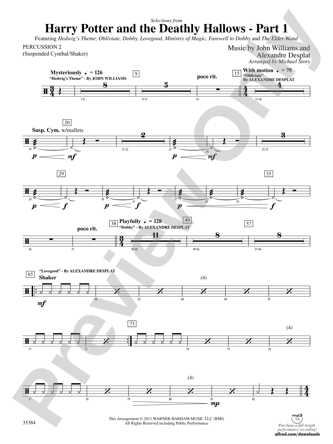 Harry Potter and the Deathly Hallows, Part 1, Selections from: 2nd Percussion