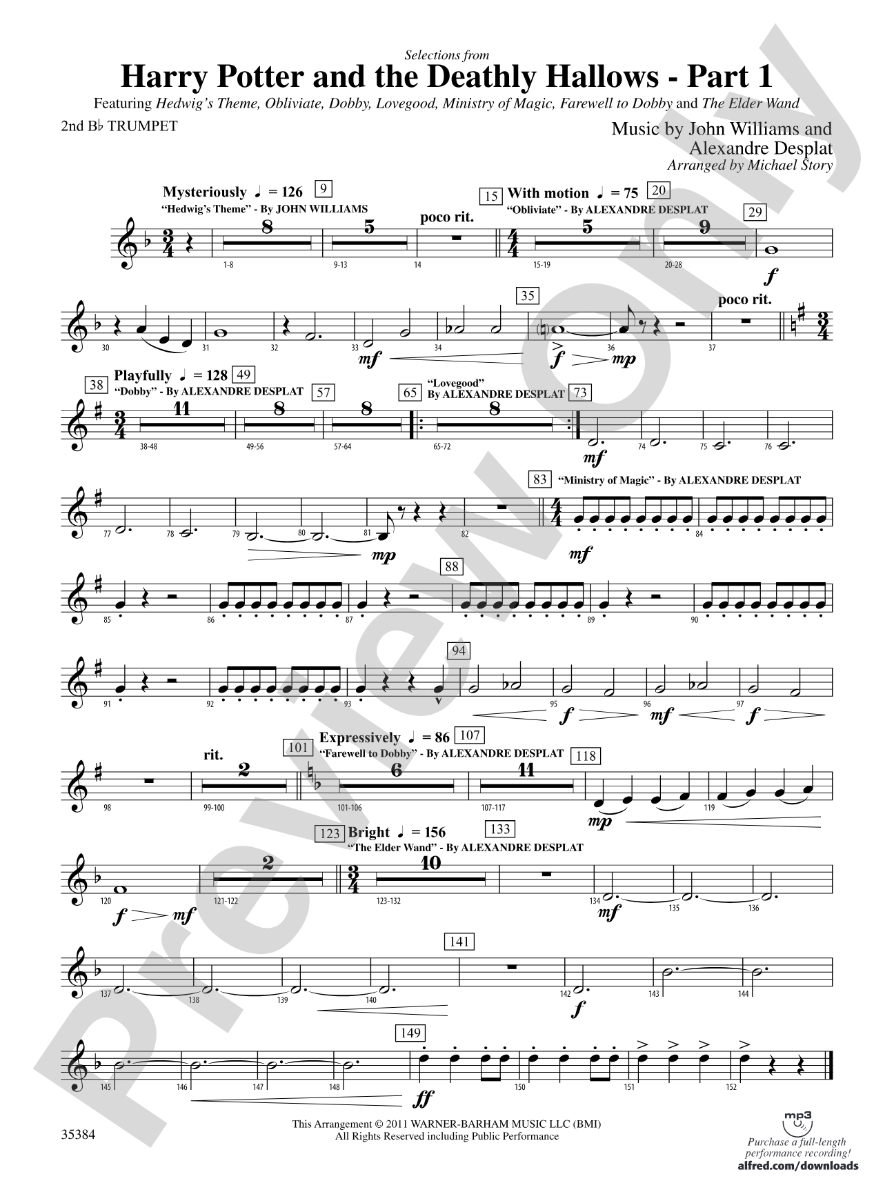 Harry Potter and the Deathly Hallows, Part 1, Selections from: 2nd B-flat Trumpet