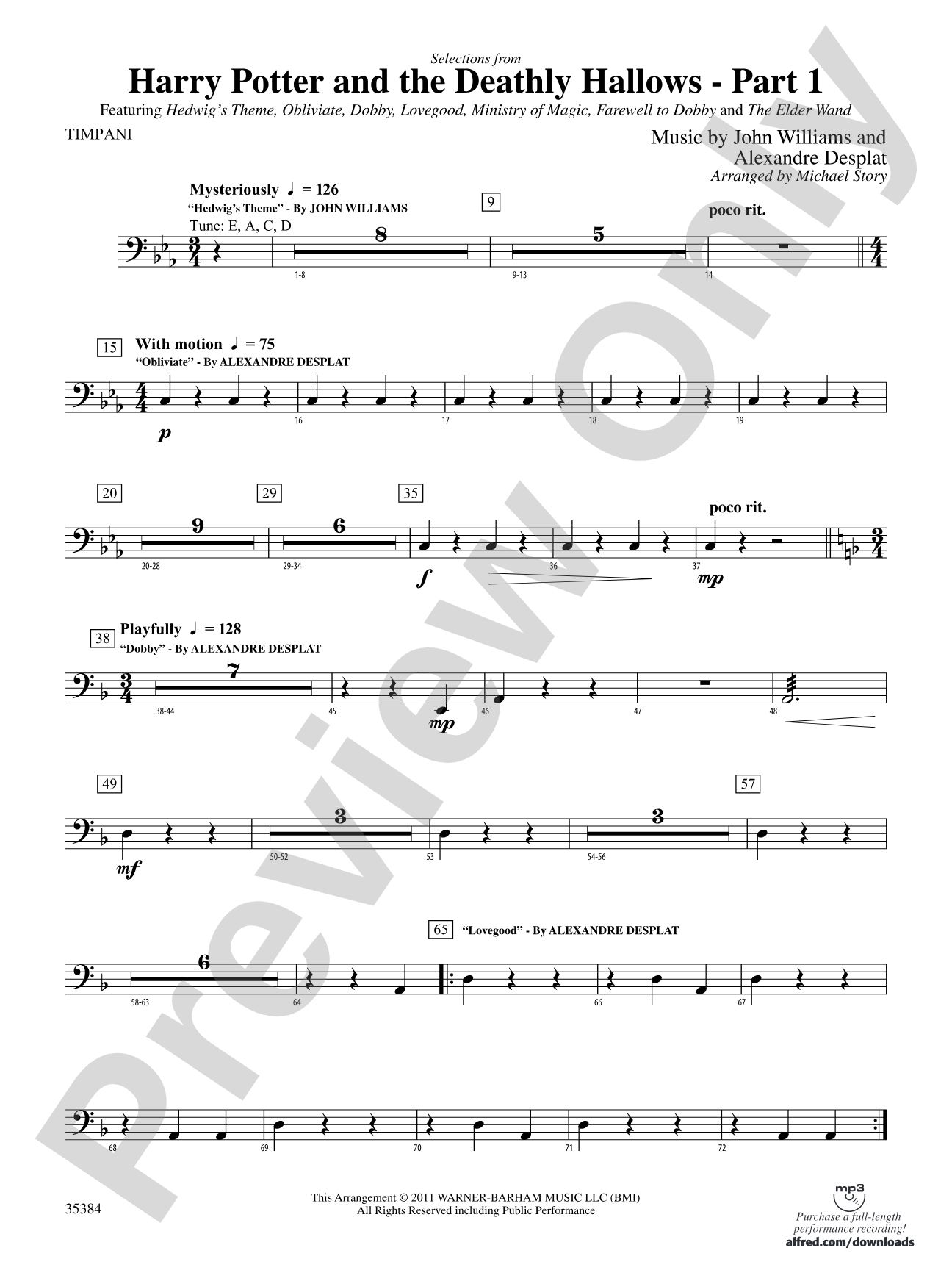 Harry Potter and the Deathly Hallows, Part 1, Selections from: Timpani