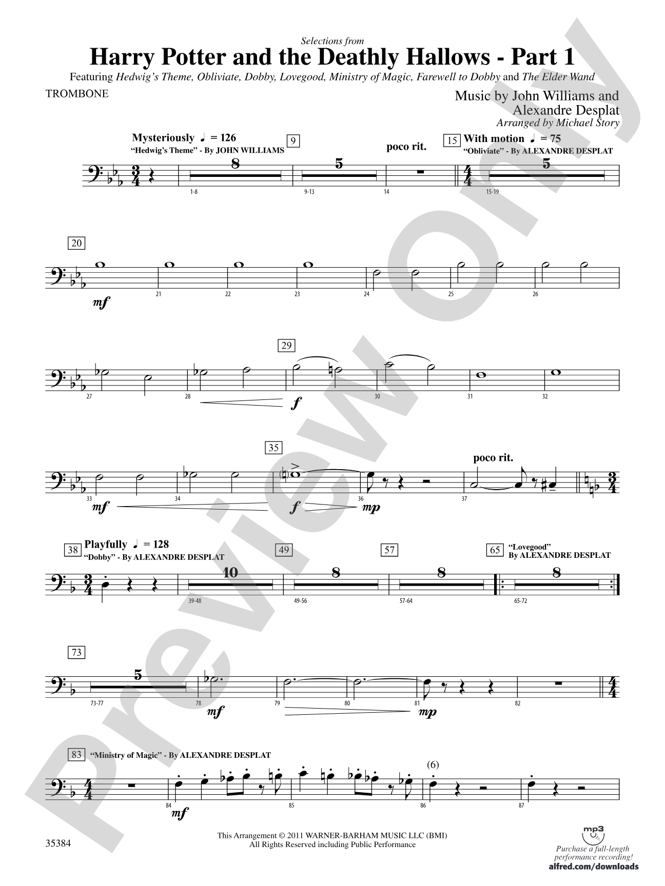 Harry Potter and the Deathly Hallows, Part 1, Selections from: 1st Trombone