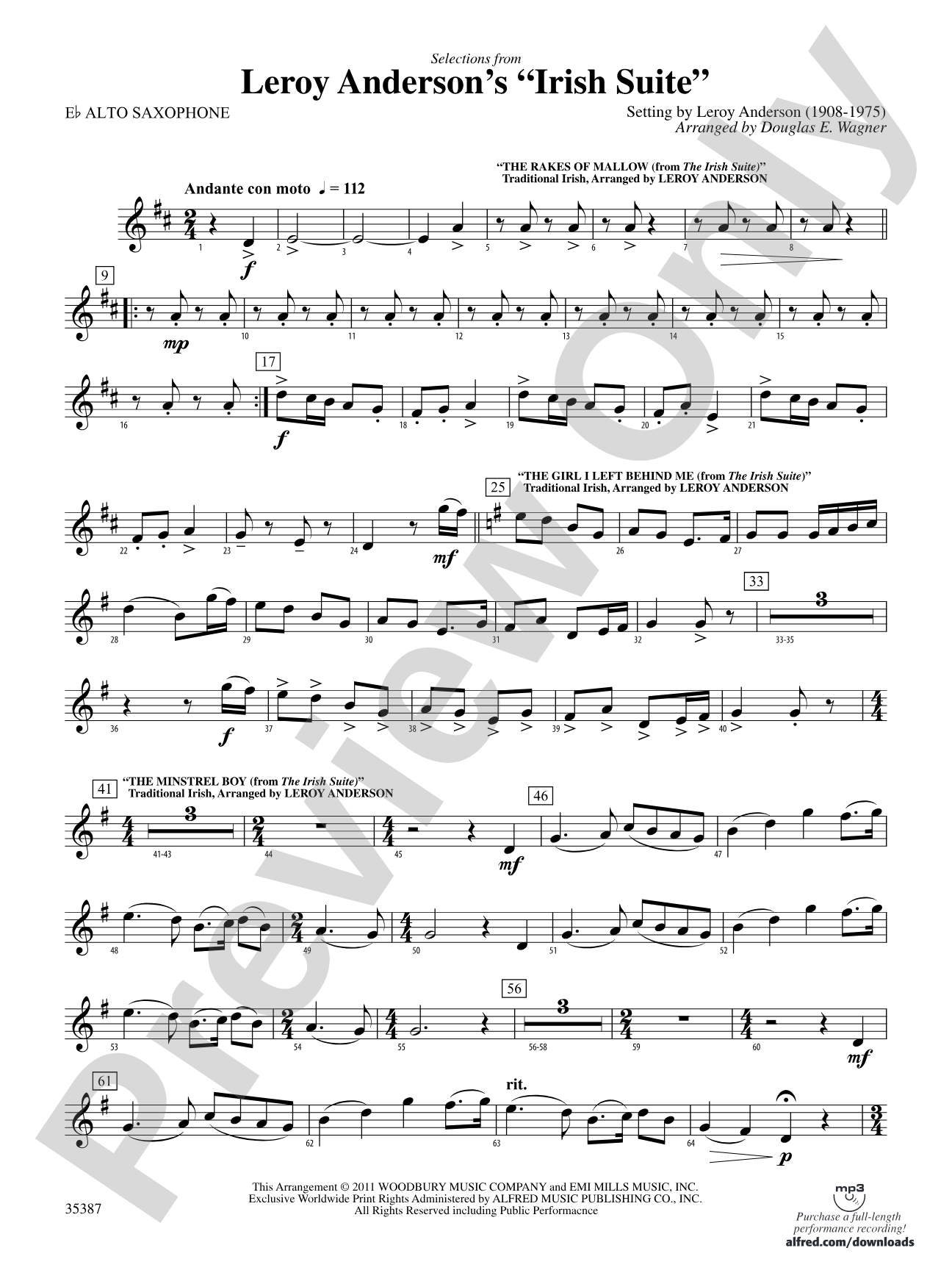 Leroy Anderson’s Irish Suite, Selections from: E-flat Alto Saxophone