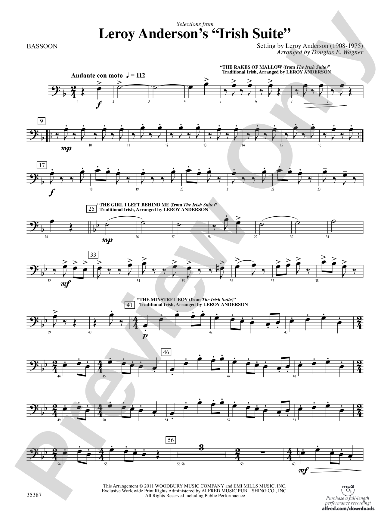 Leroy Anderson’s Irish Suite, Selections from: Bassoon