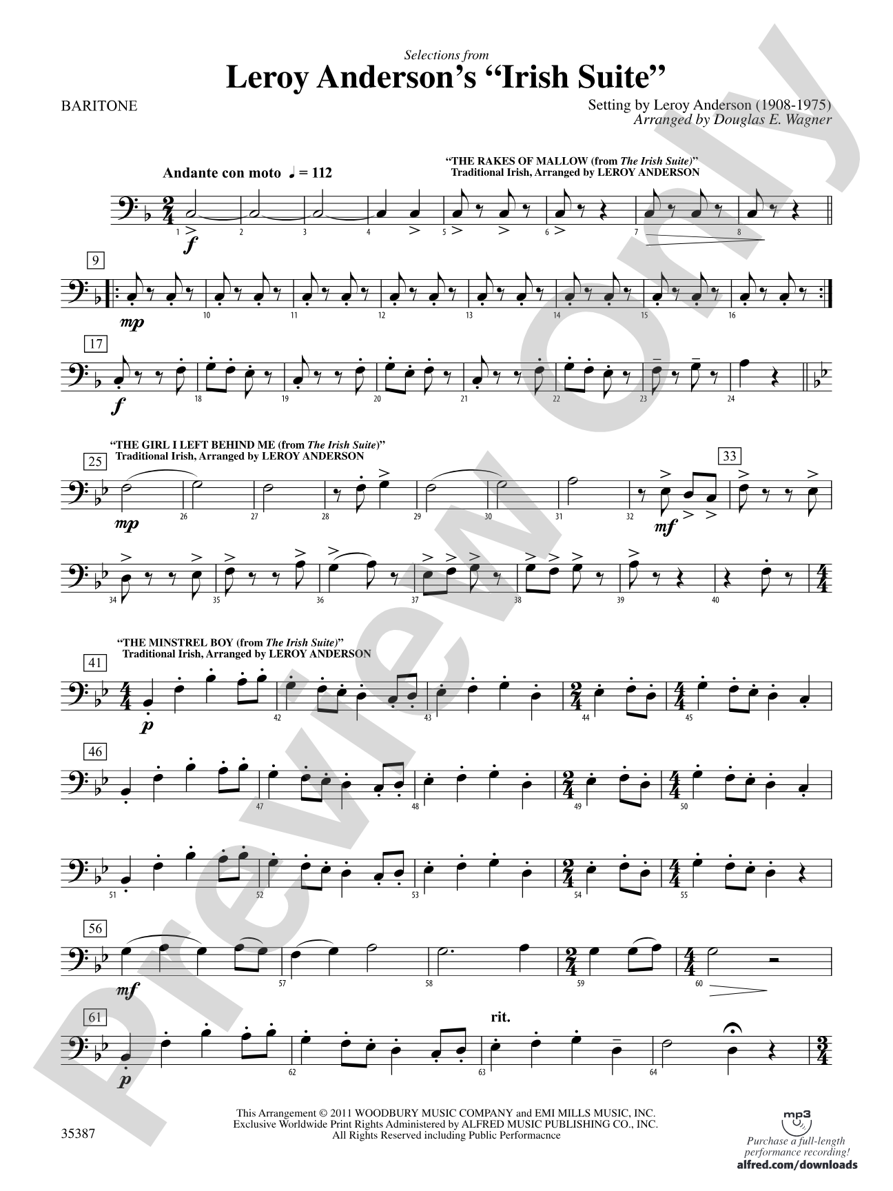 Leroy Anderson’s Irish Suite, Selections from: Baritone B.C.