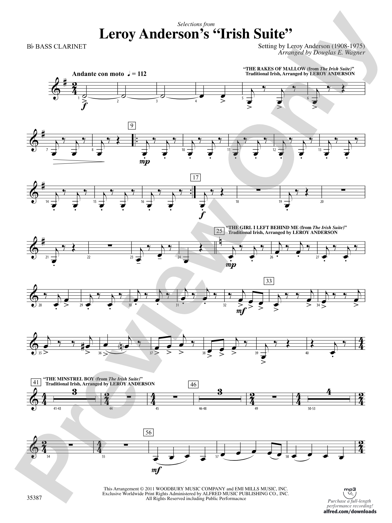 Leroy Anderson’s Irish Suite, Selections from: B-flat Bass Clarinet