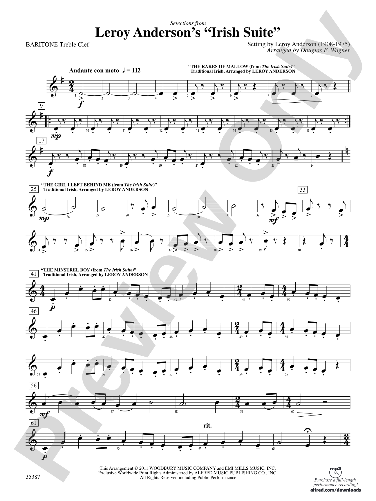 Leroy Anderson’s Irish Suite, Selections from: Baritone T.C.
