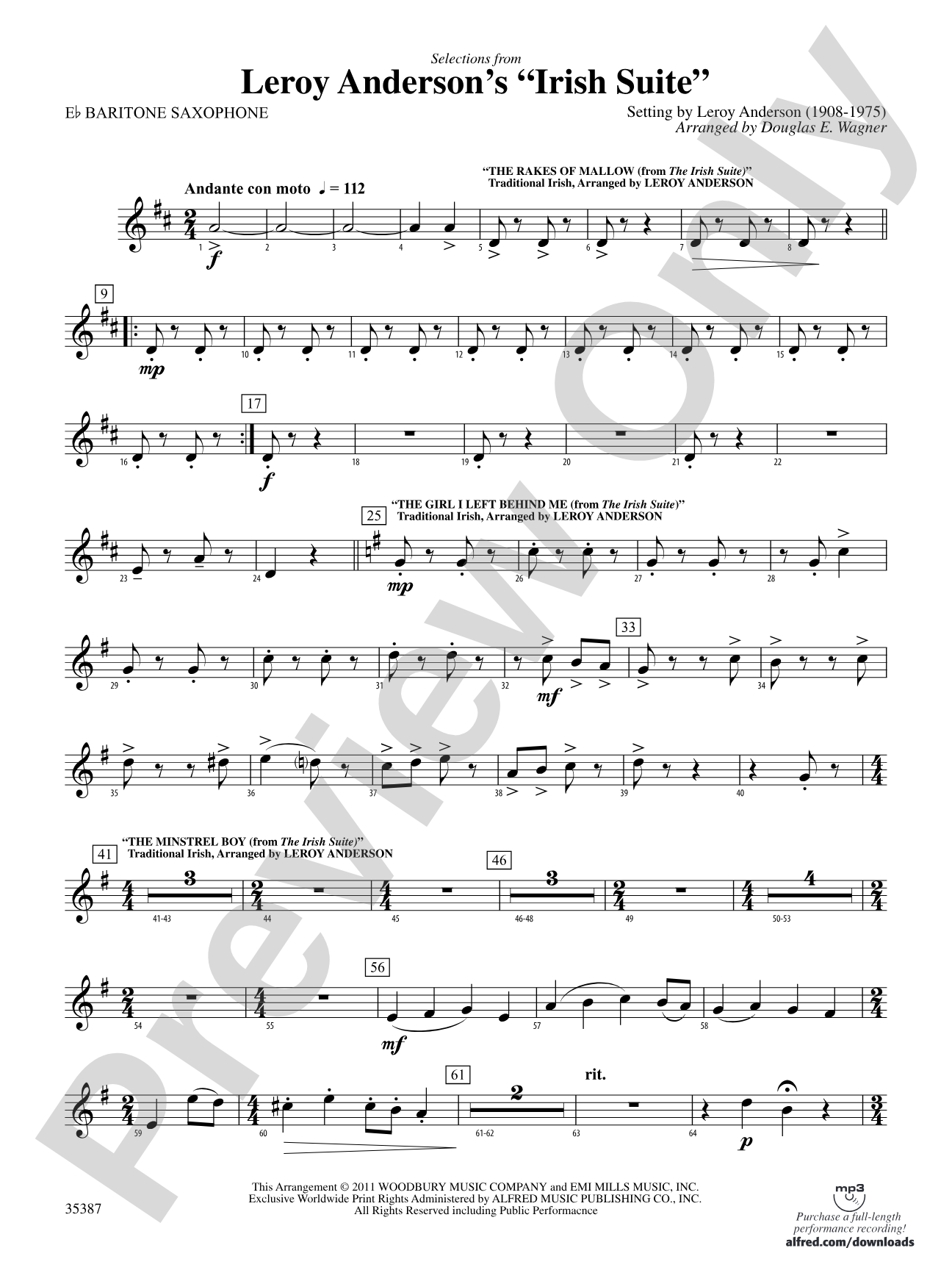 Leroy Anderson’s Irish Suite, Selections from: E-flat Baritone Saxophone