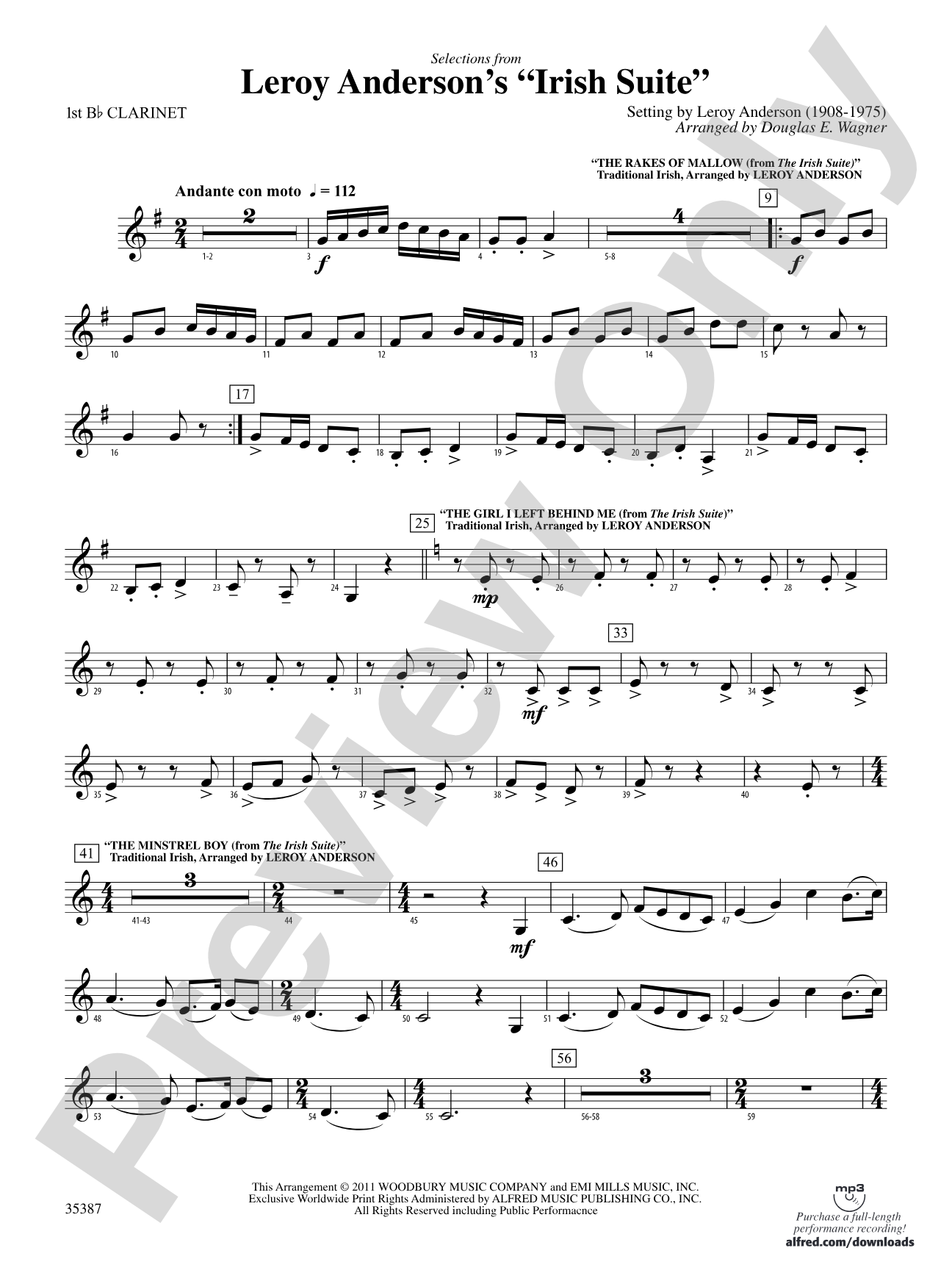 Leroy Anderson’s Irish Suite, Selections from: 1st B-flat Clarinet