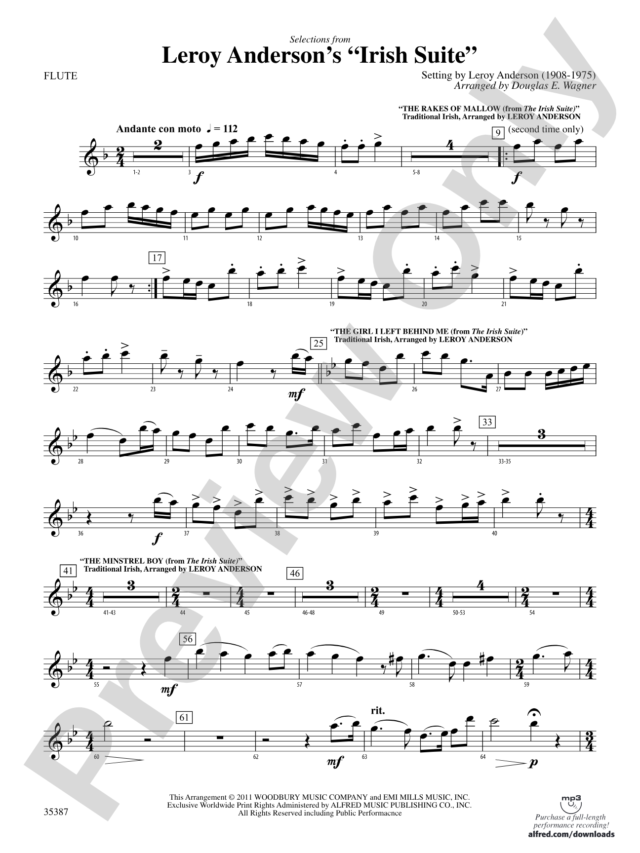 Leroy Anderson’s Irish Suite, Selections from: Flute
