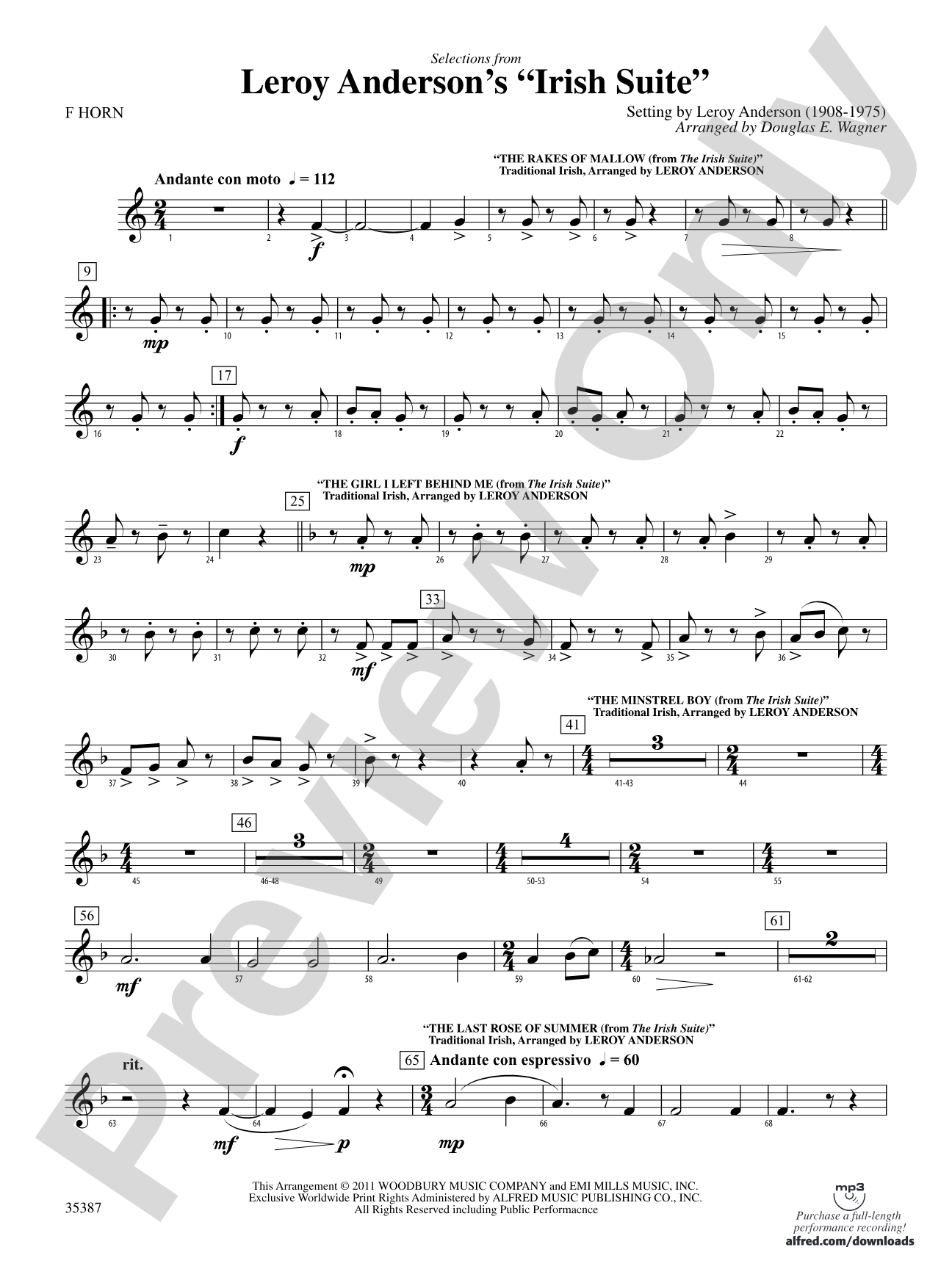 Leroy Anderson’s Irish Suite, Selections from: 1st F Horn