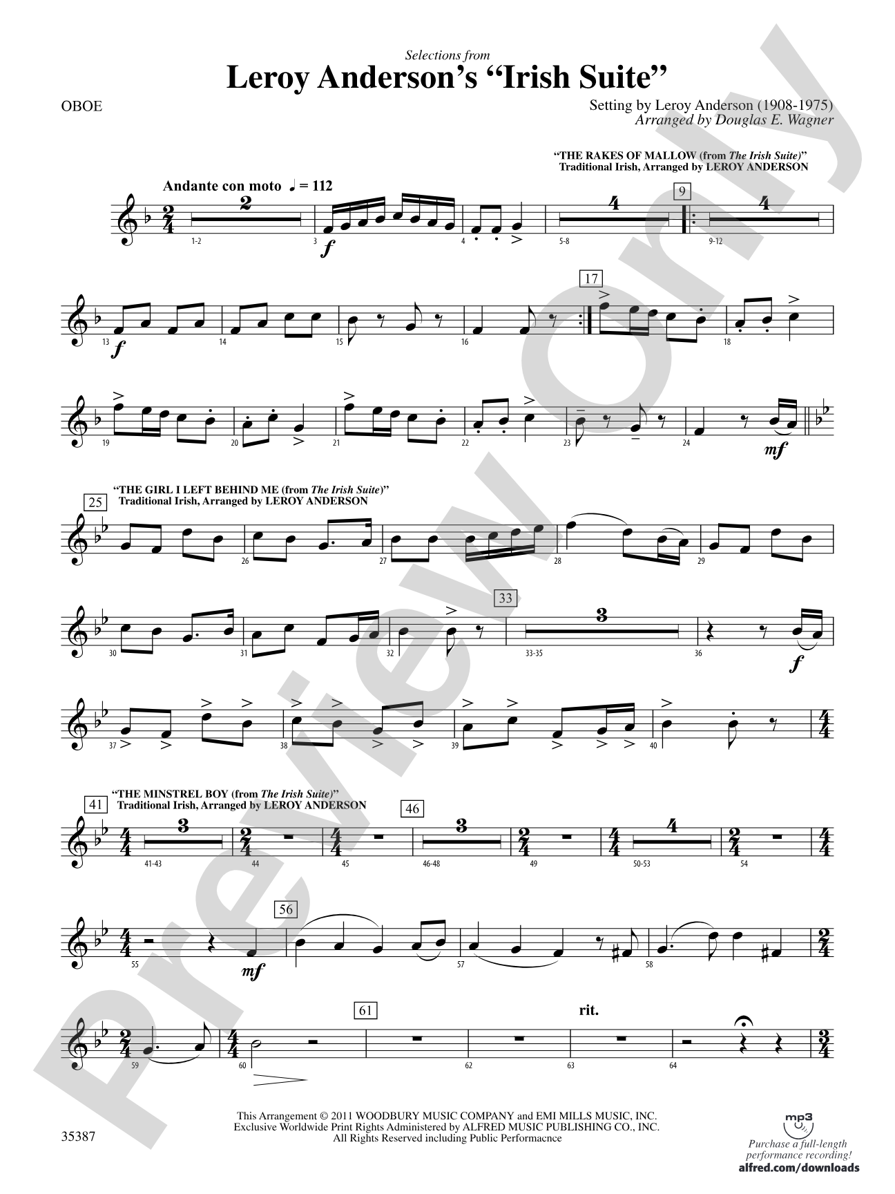 Leroy Anderson’s Irish Suite, Selections from: Oboe