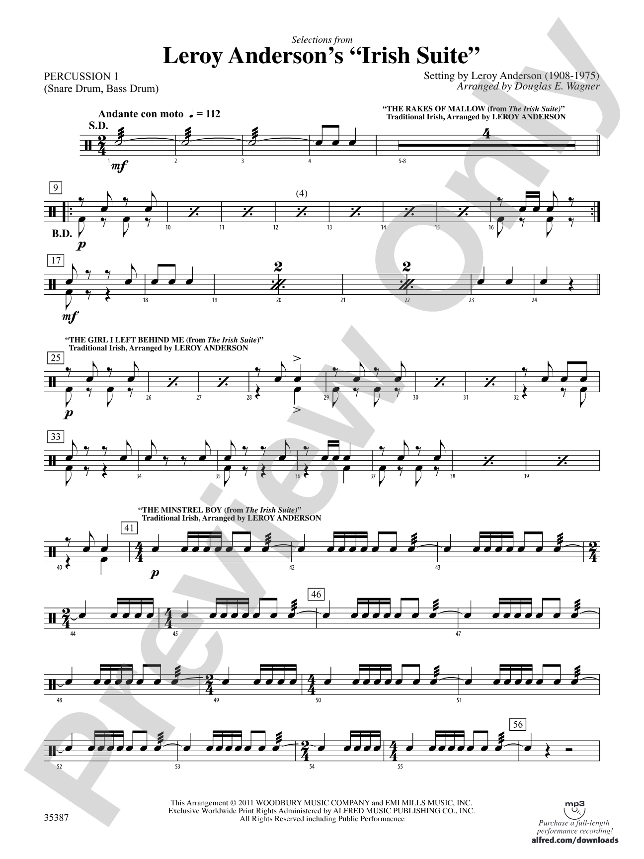 Leroy Anderson’s Irish Suite, Selections from: 1st Percussion