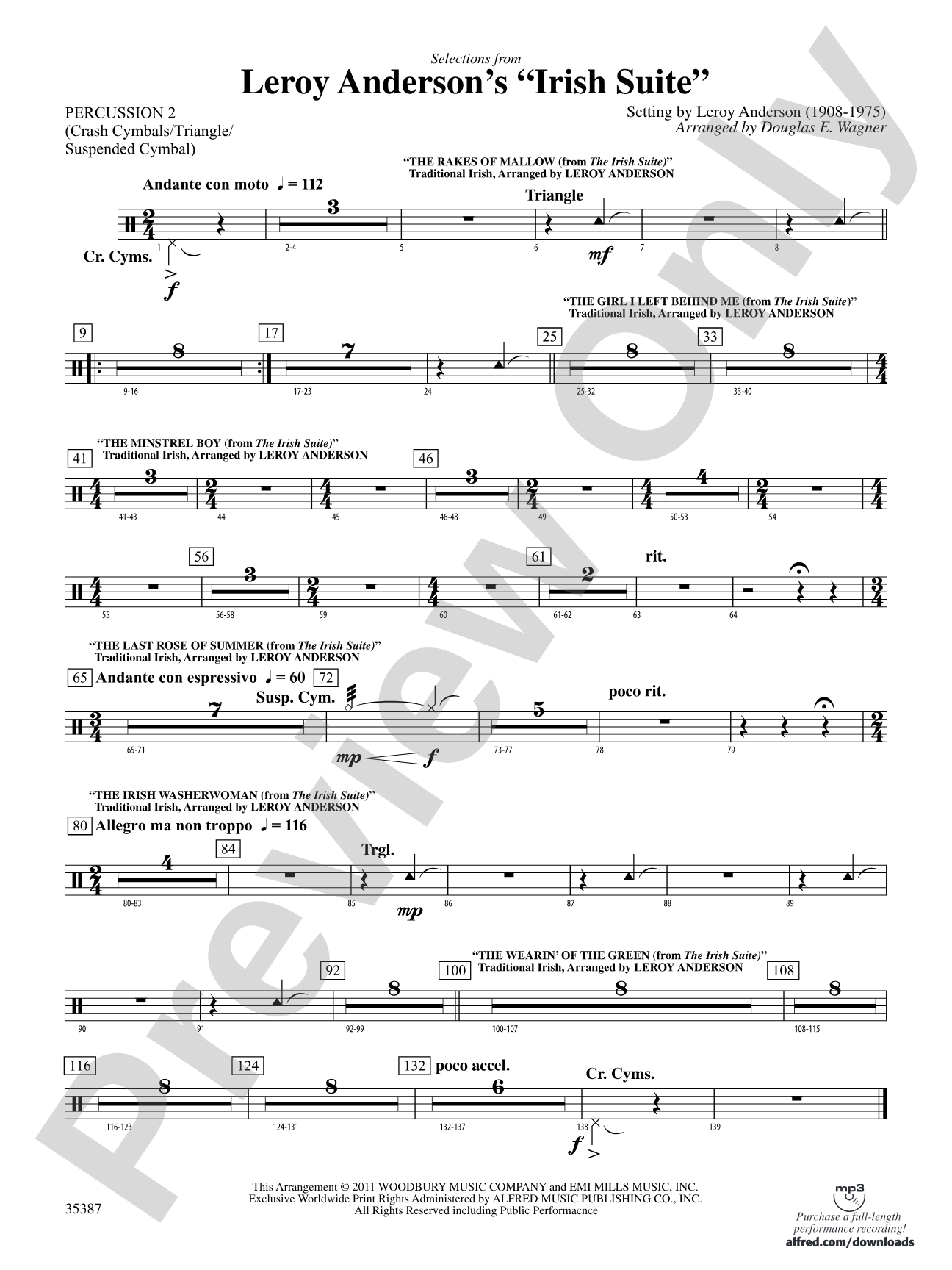 Leroy Anderson’s Irish Suite, Selections from: 2nd Percussion
