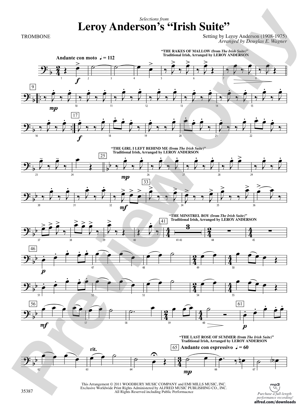 Leroy Anderson’s Irish Suite, Selections from: 1st Trombone