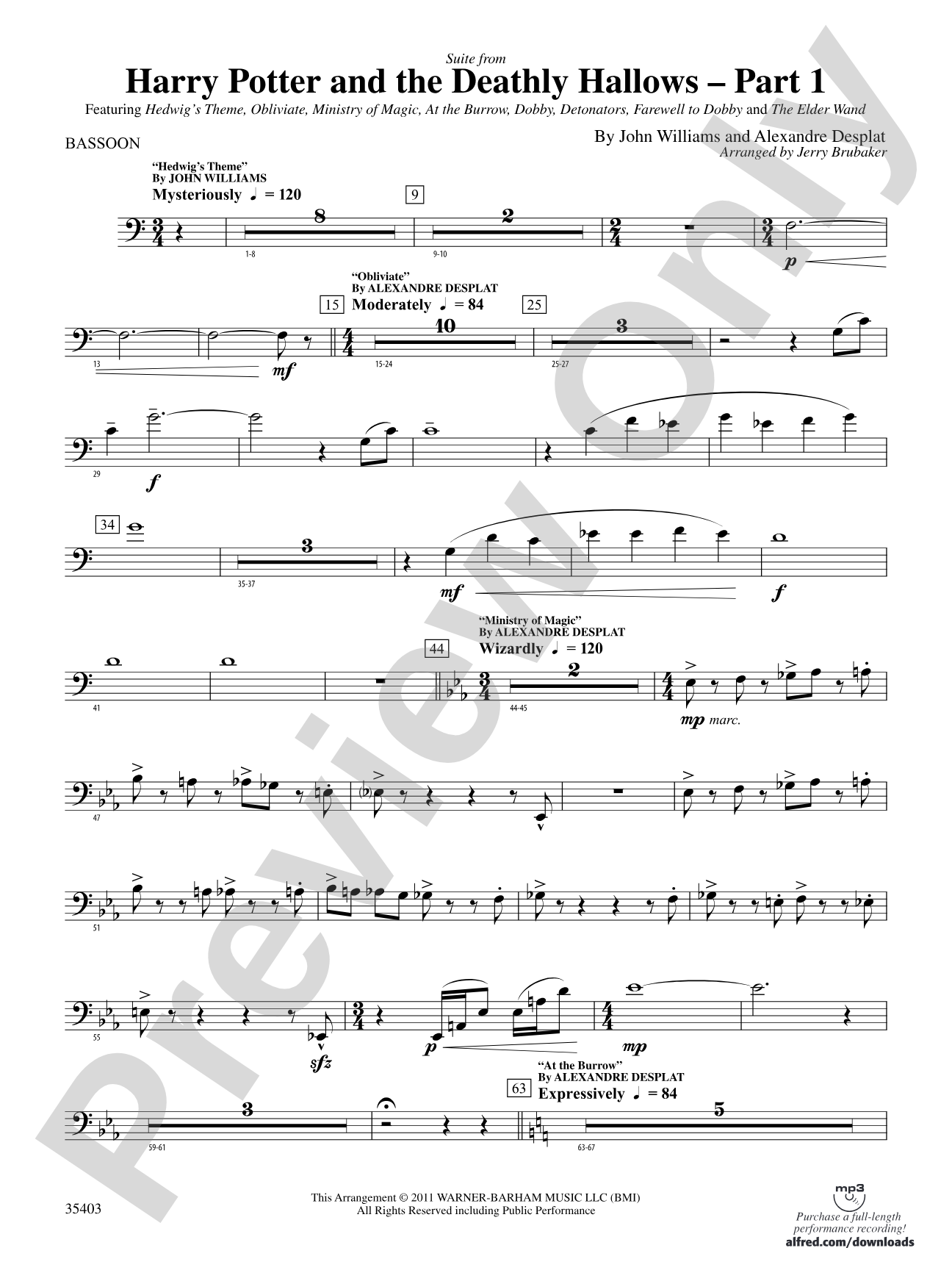 Harry Potter and the Deathly Hallows, Part 1, Suite from: Bassoon