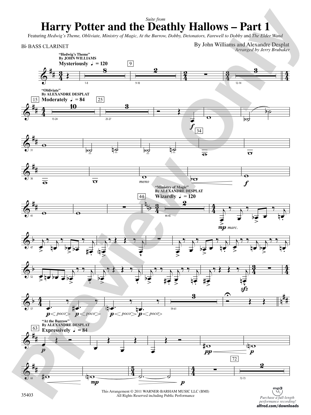 Harry Potter and the Deathly Hallows, Part 1, Suite from: B-flat Bass Clarinet