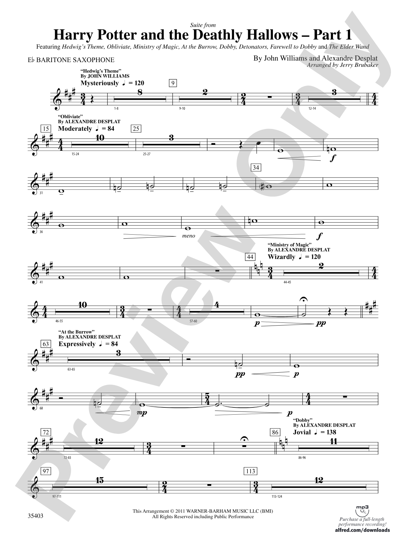 Harry Potter and the Deathly Hallows, Part 1, Suite from: E-flat Baritone Saxophone