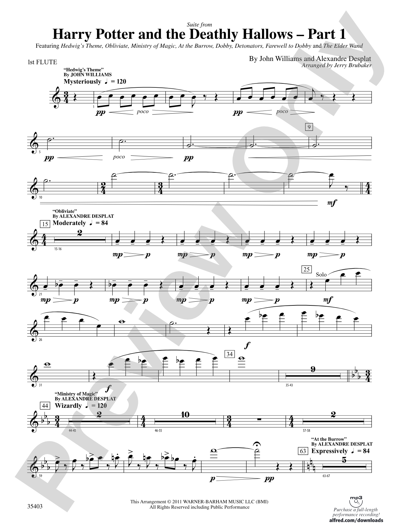 Harry Potter and the Deathly Hallows, Part 1, Suite from: Flute