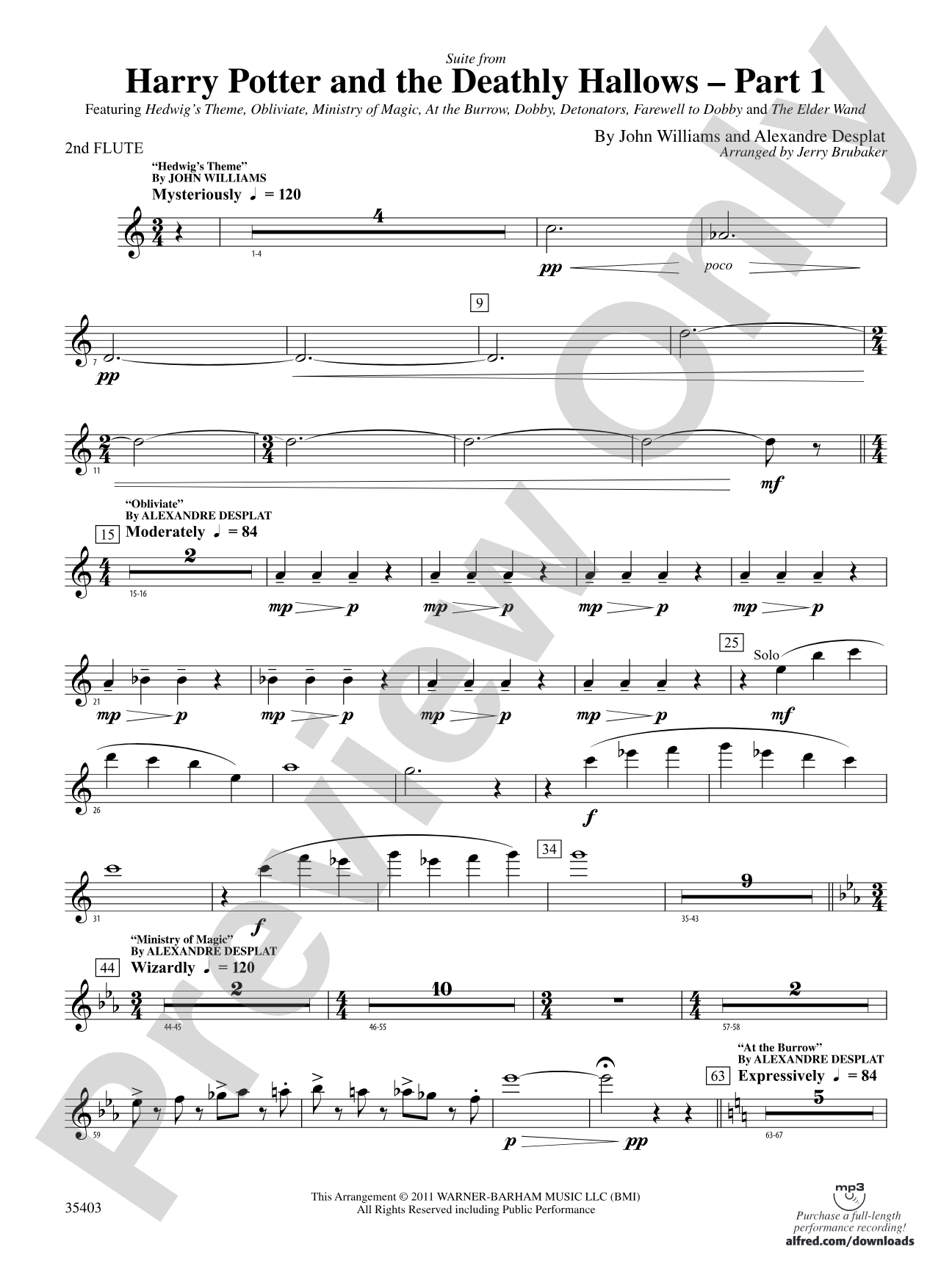 Harry Potter and the Deathly Hallows, Part 1, Suite from: 2nd Flute