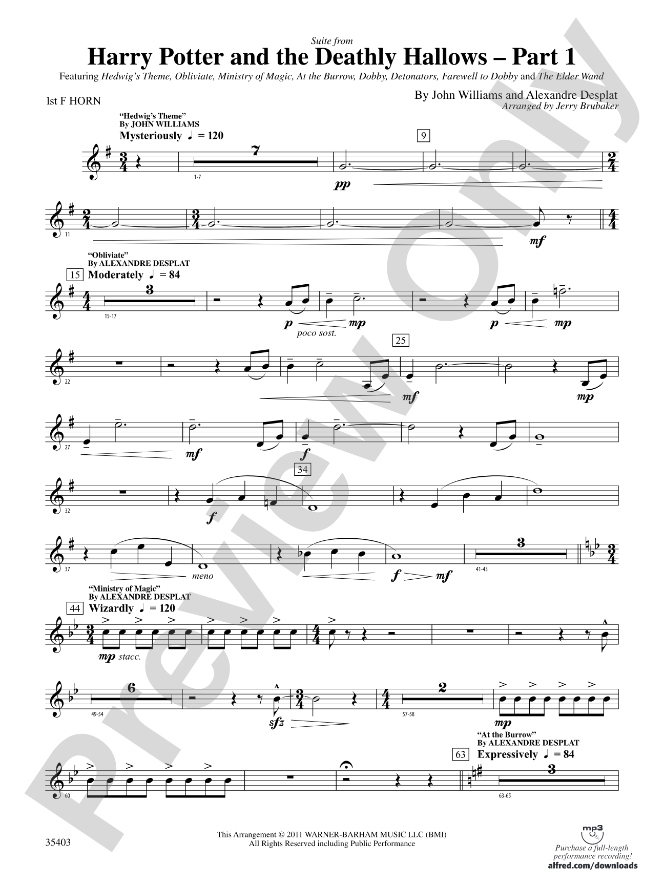 Harry Potter and the Deathly Hallows, Part 1, Suite from: 1st F Horn