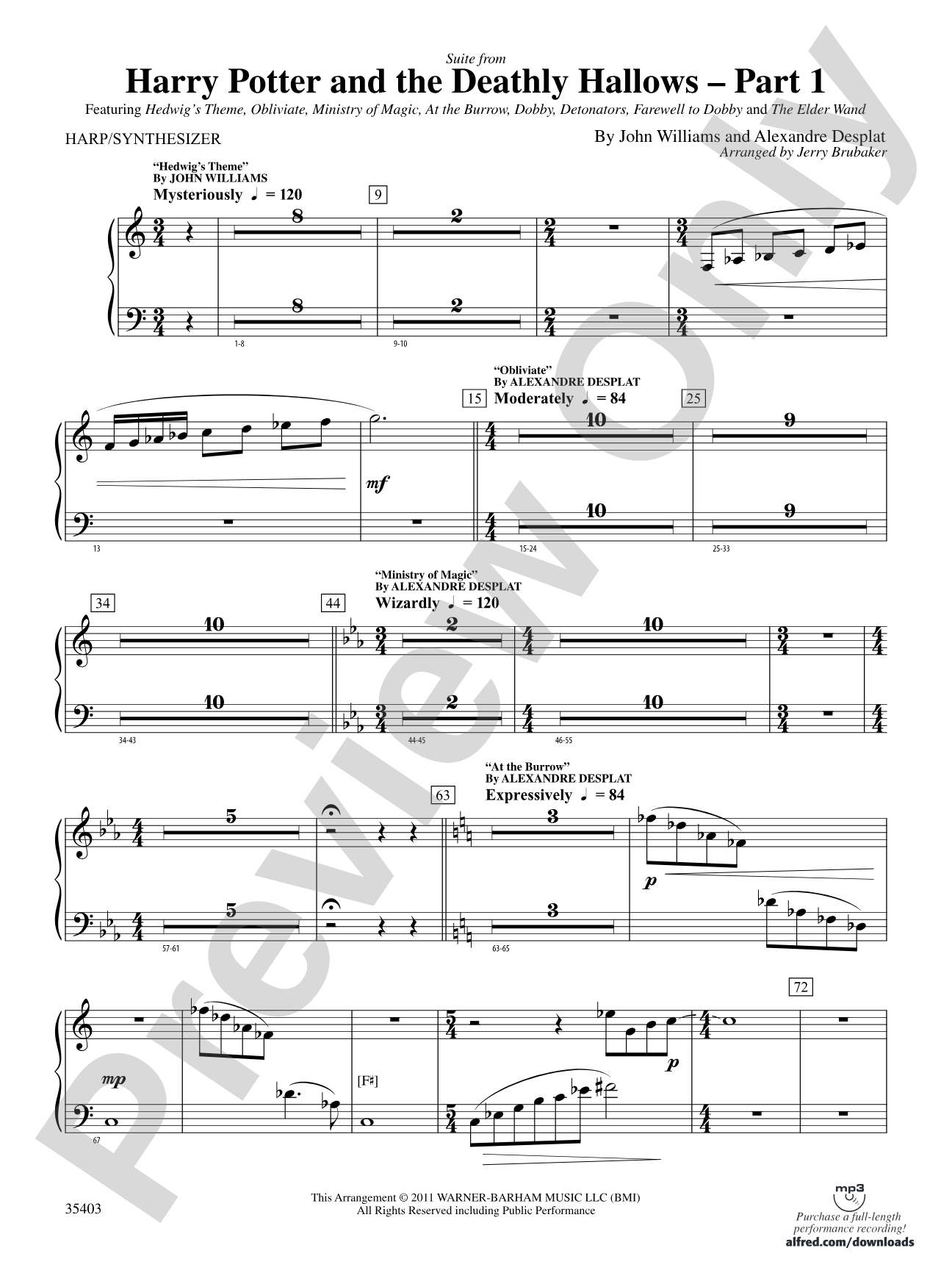 Harry Potter and the Deathly Hallows, Part 1, Suite from: Piano Accompaniment