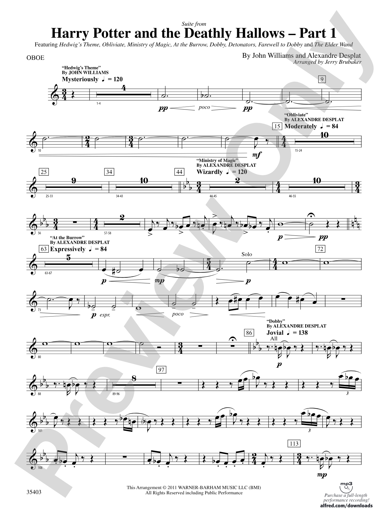 Harry Potter and the Deathly Hallows, Part 1, Suite from: Oboe