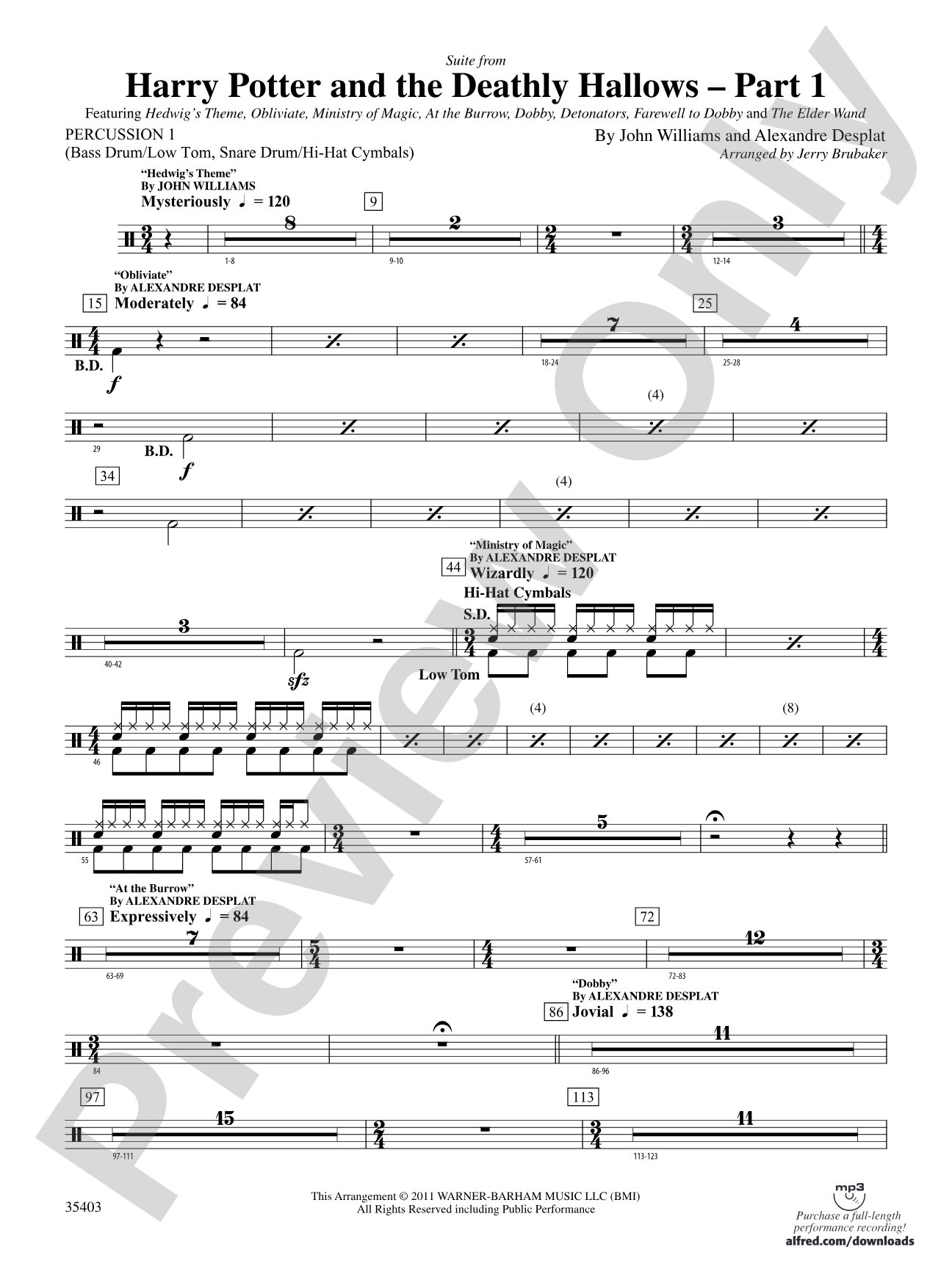 Harry Potter and the Deathly Hallows, Part 1, Suite from: 1st Percussion