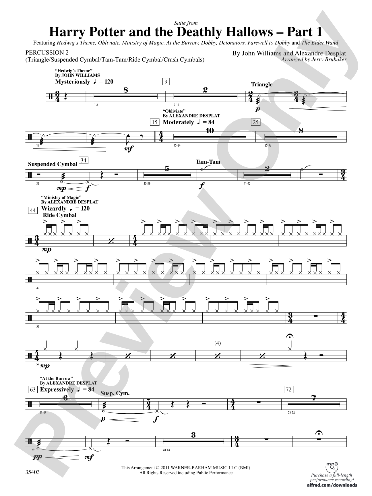 Harry Potter and the Deathly Hallows, Part 1, Suite from: 2nd Percussion