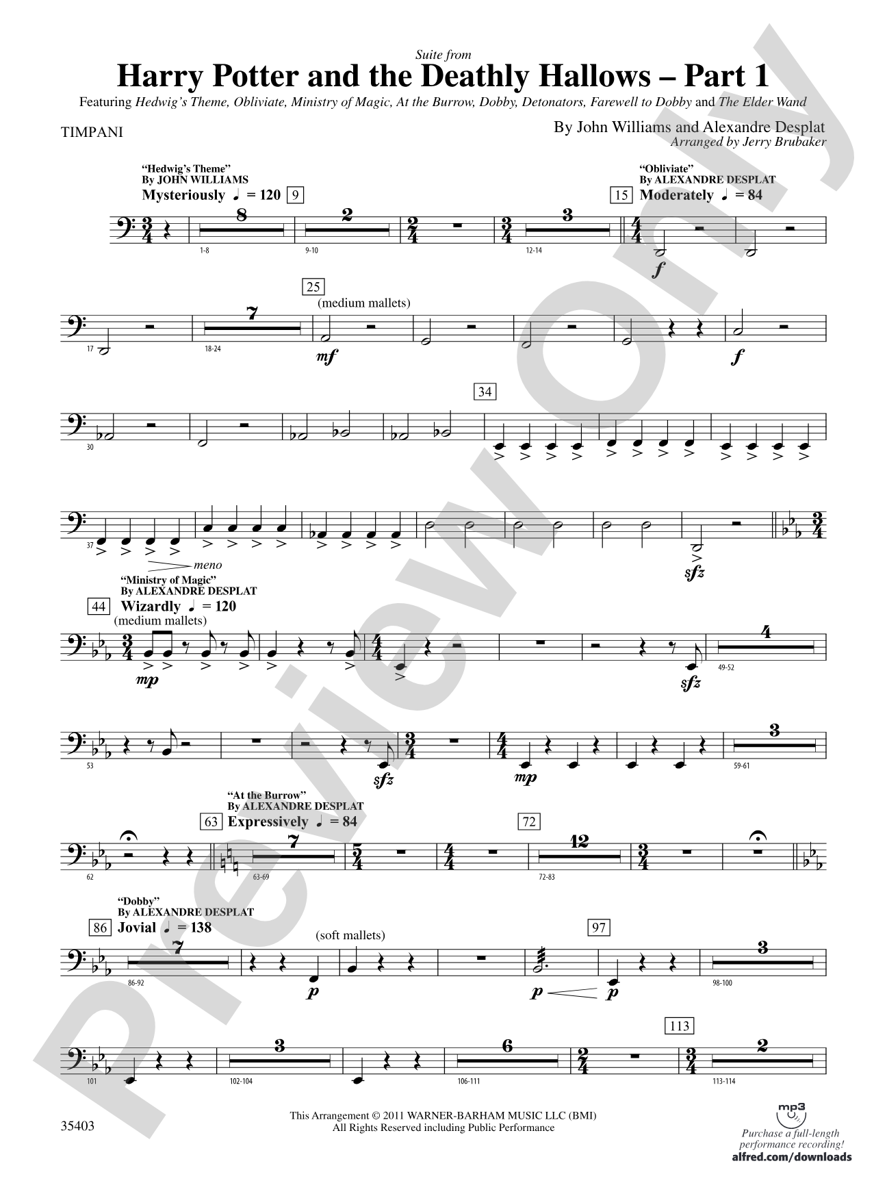 Harry Potter and the Deathly Hallows, Part 1, Suite from: Timpani
