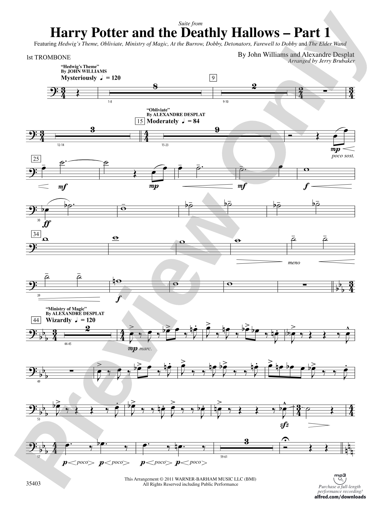 Harry Potter and the Deathly Hallows, Part 1, Suite from: 1st Trombone