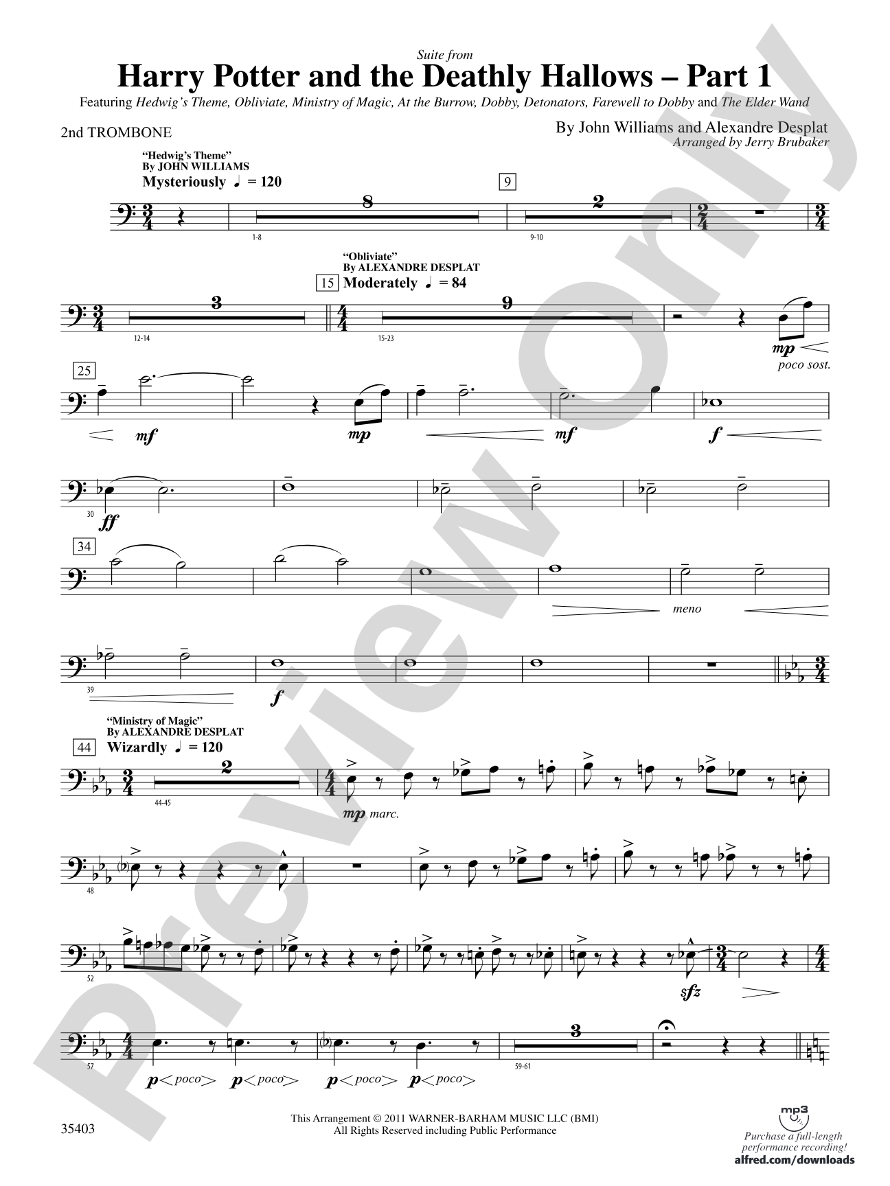 Harry Potter and the Deathly Hallows, Part 1, Suite from: 2nd Trombone
