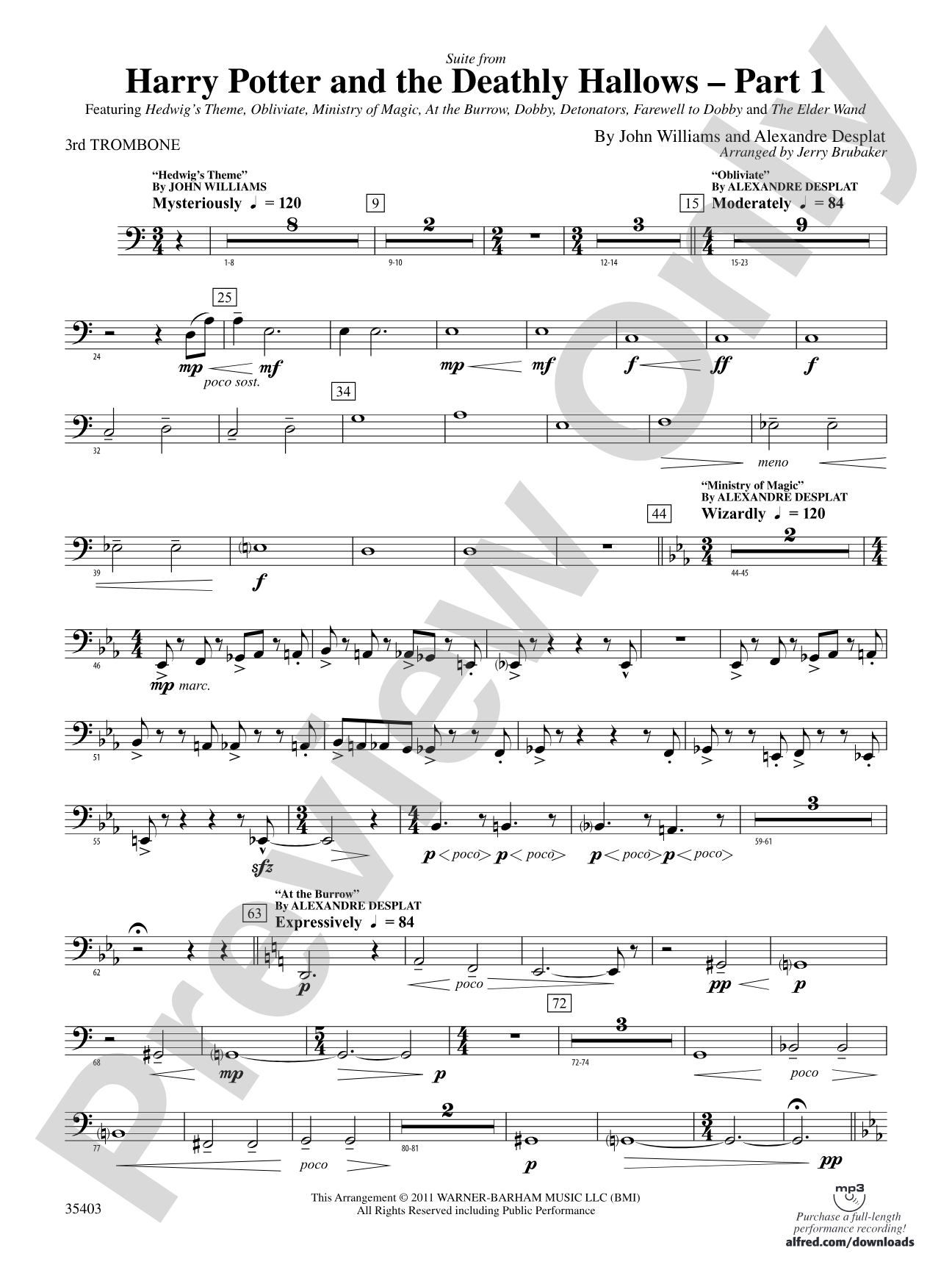 Harry Potter and the Deathly Hallows, Part 1, Suite from: 3rd Trombone