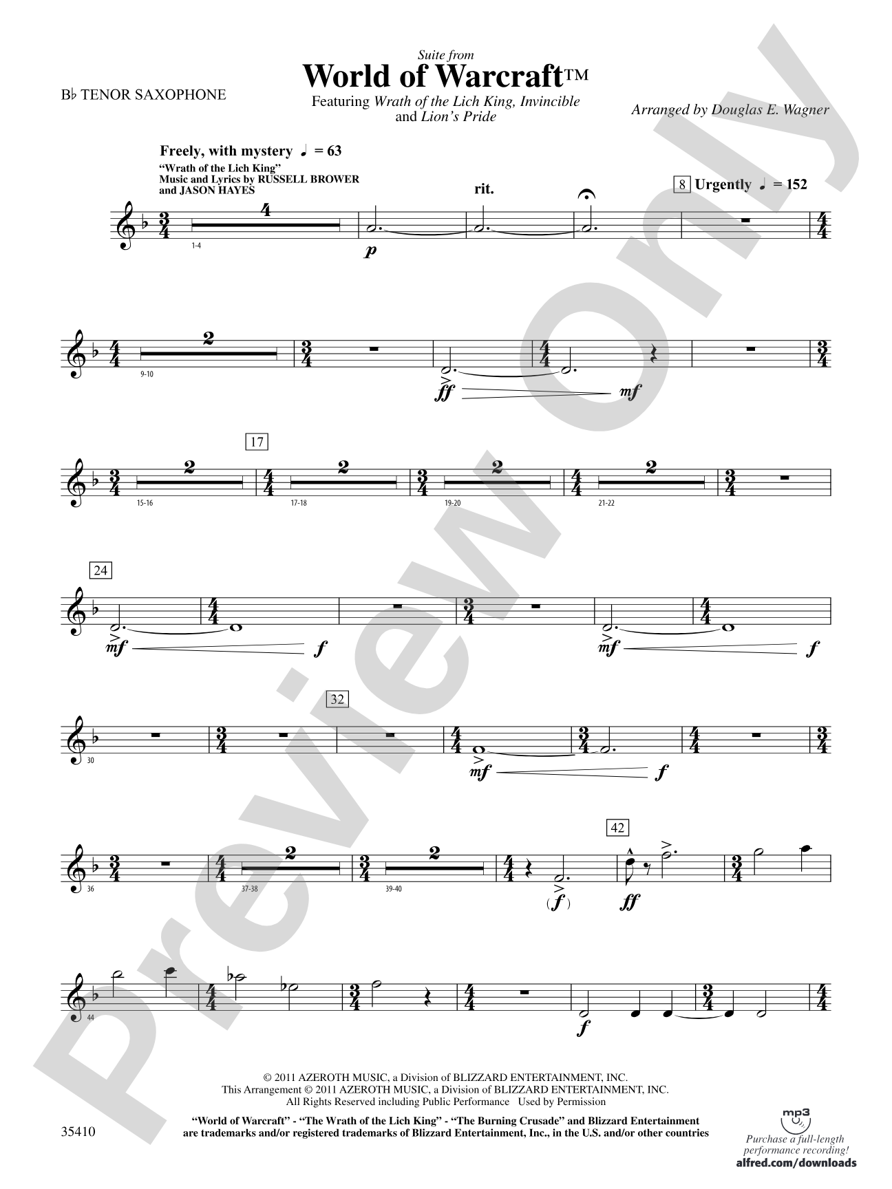 World of Warcraft, Suite from: B-flat Tenor Saxophone