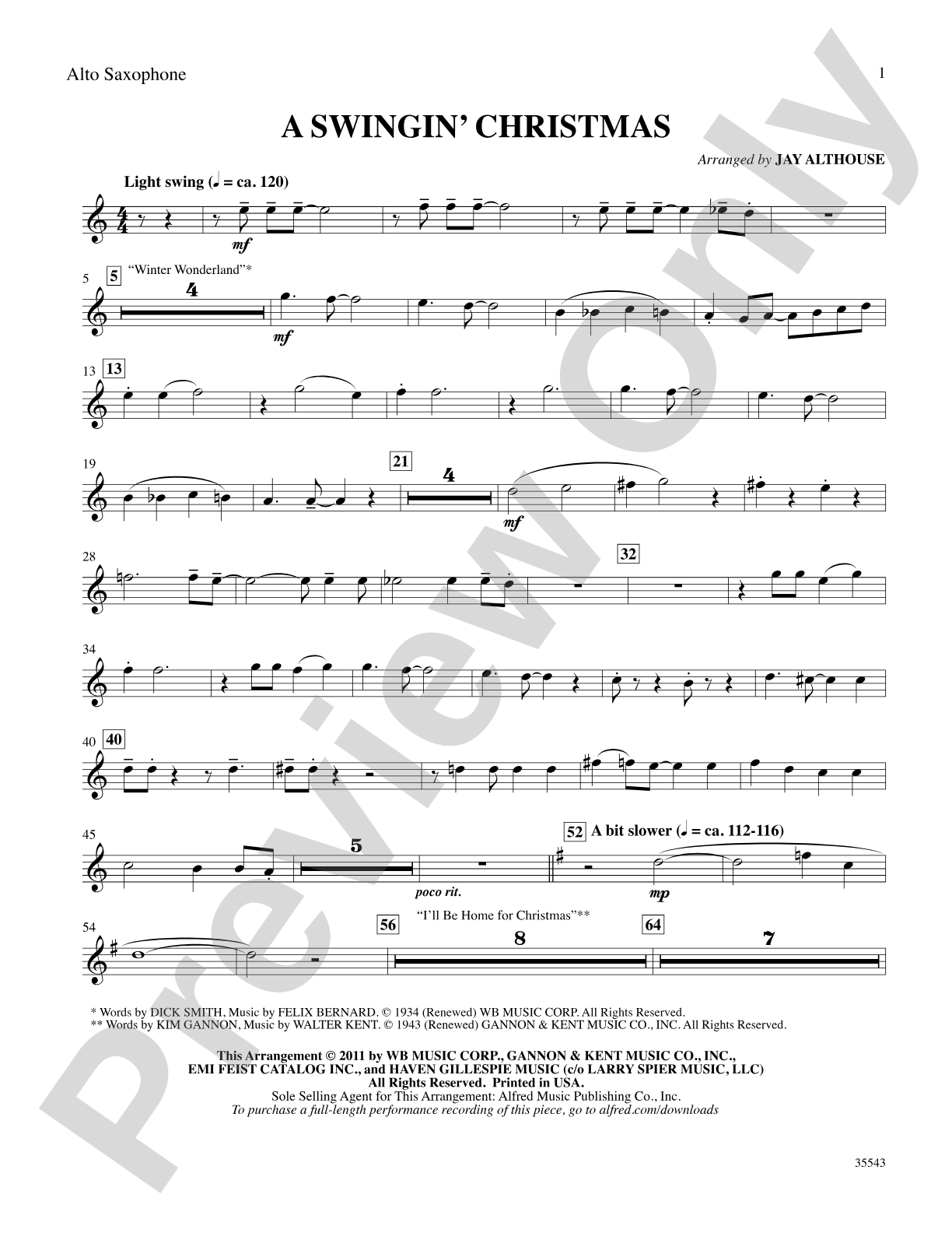 A Swingin' Christmas: E-flat Alto Saxophone: Choral SoundPax