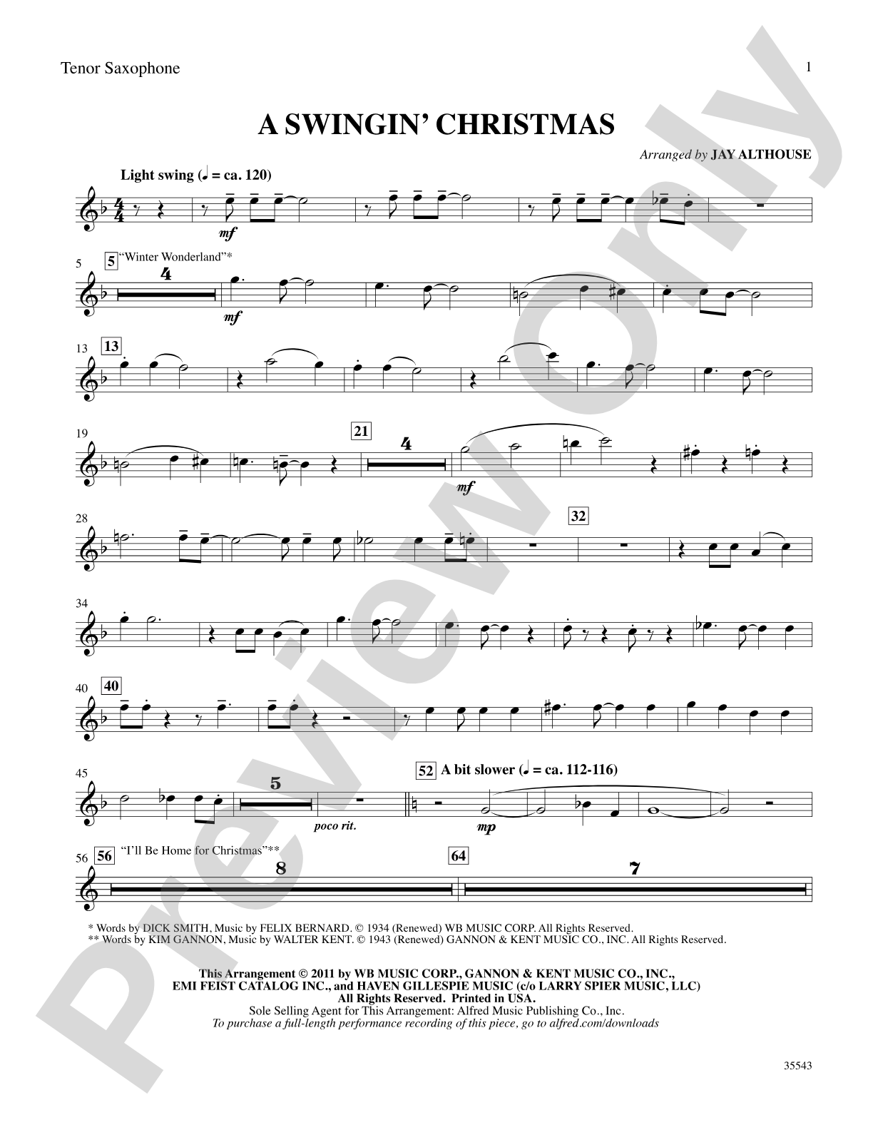 A Swingin' Christmas: B-flat Tenor Saxophone: Choral SoundPax