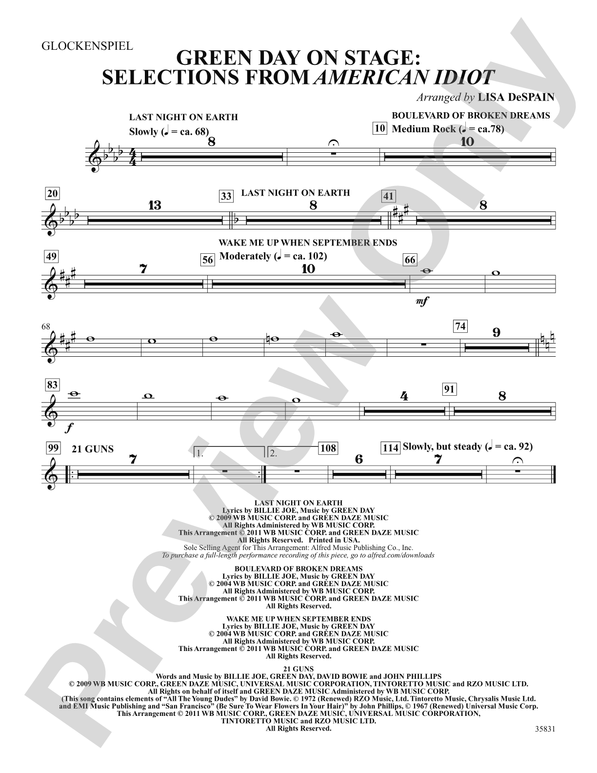 Green Day on Stage: Selections from American Idiot: Bells: Choral SoundPax