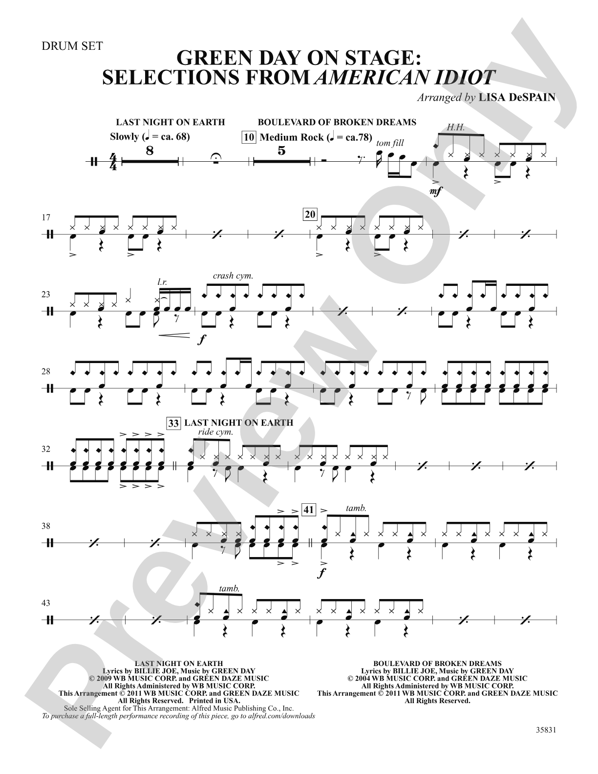 Green Day on Stage: Selections from American Idiot: Drums: Choral SoundPax