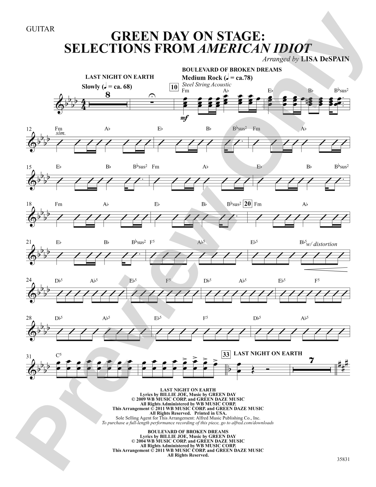 Green Day on Stage: Selections from American Idiot: Guitar: Choral SoundPax